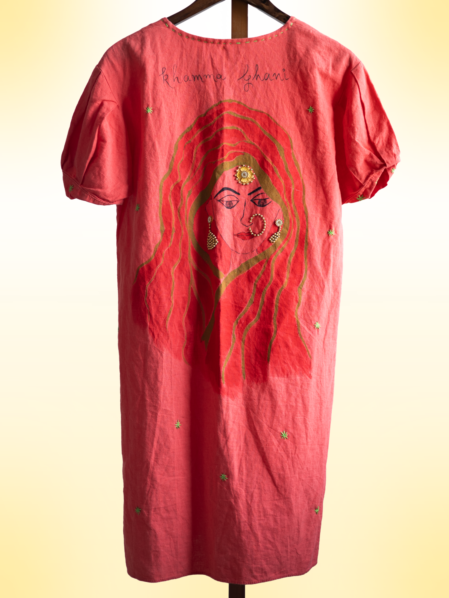 Khamma Ghani Handcrafted Cotton Dress with Hand Embroidery & Beads