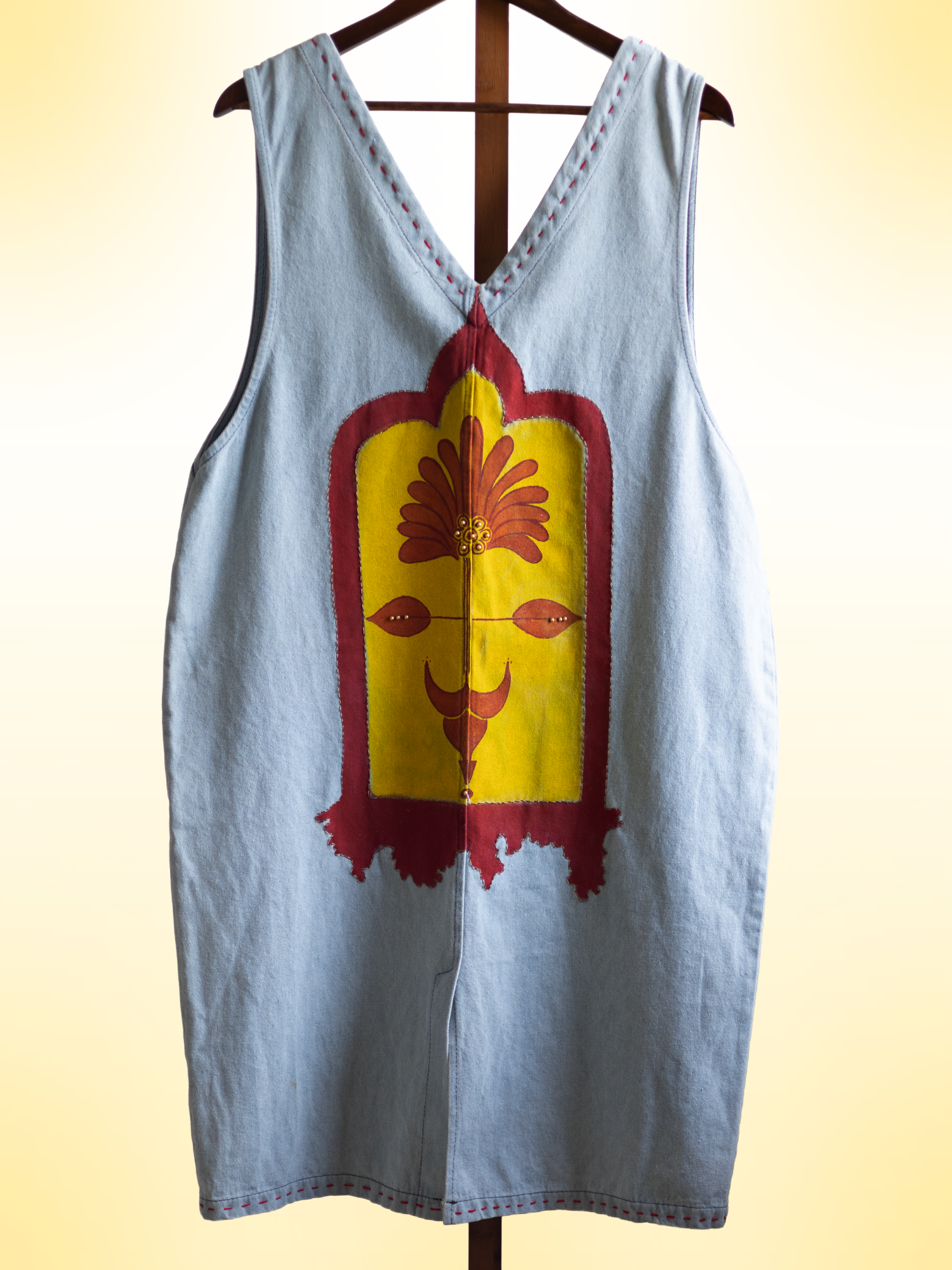 Khamma Ghani Handcrafted Denim Dangree with Patchwork, Embroidery & Beads