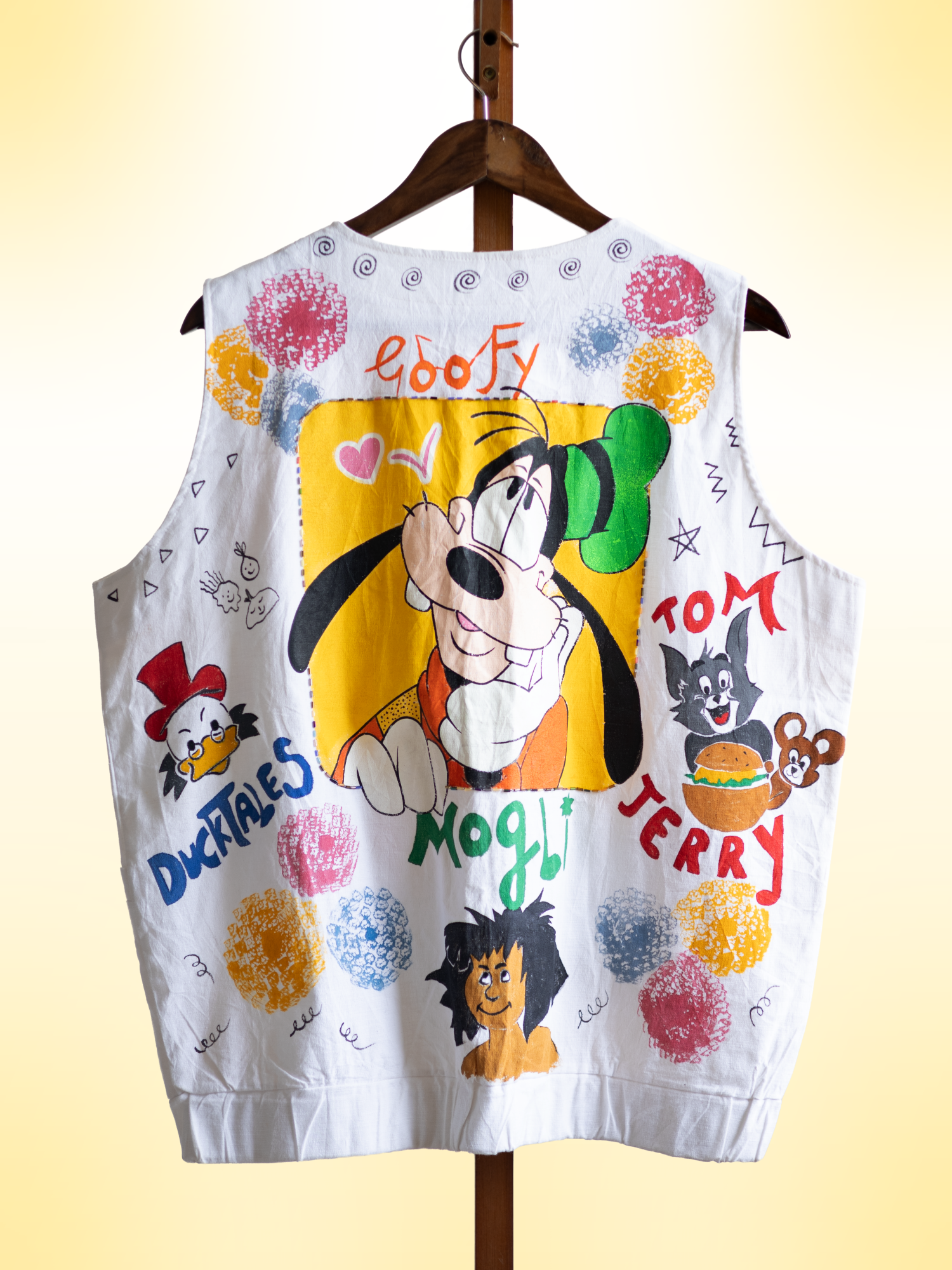 Retro Doodles Handcrafted Cotton Waistcoat Jacket with Hand Painting & Beads