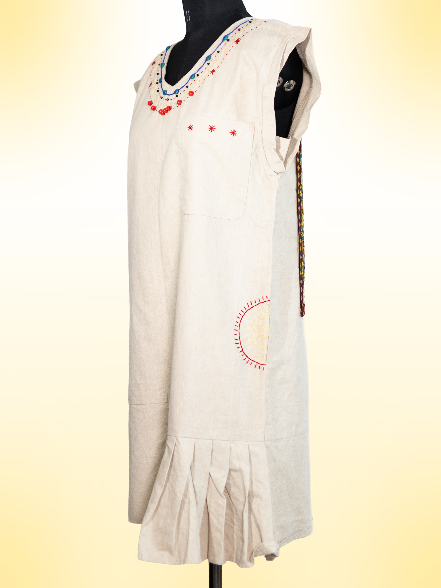 The Charismatic Tribes Handcrafted Cotton Dress with Hand Painting, Hand Embroidery & Beads