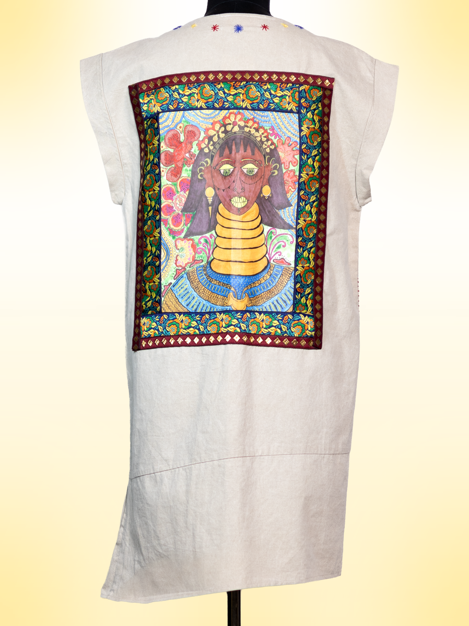 The Charismatic Tribes Handcrafted Cotton Dress with Hand Painting, Hand Embroidery & Beads