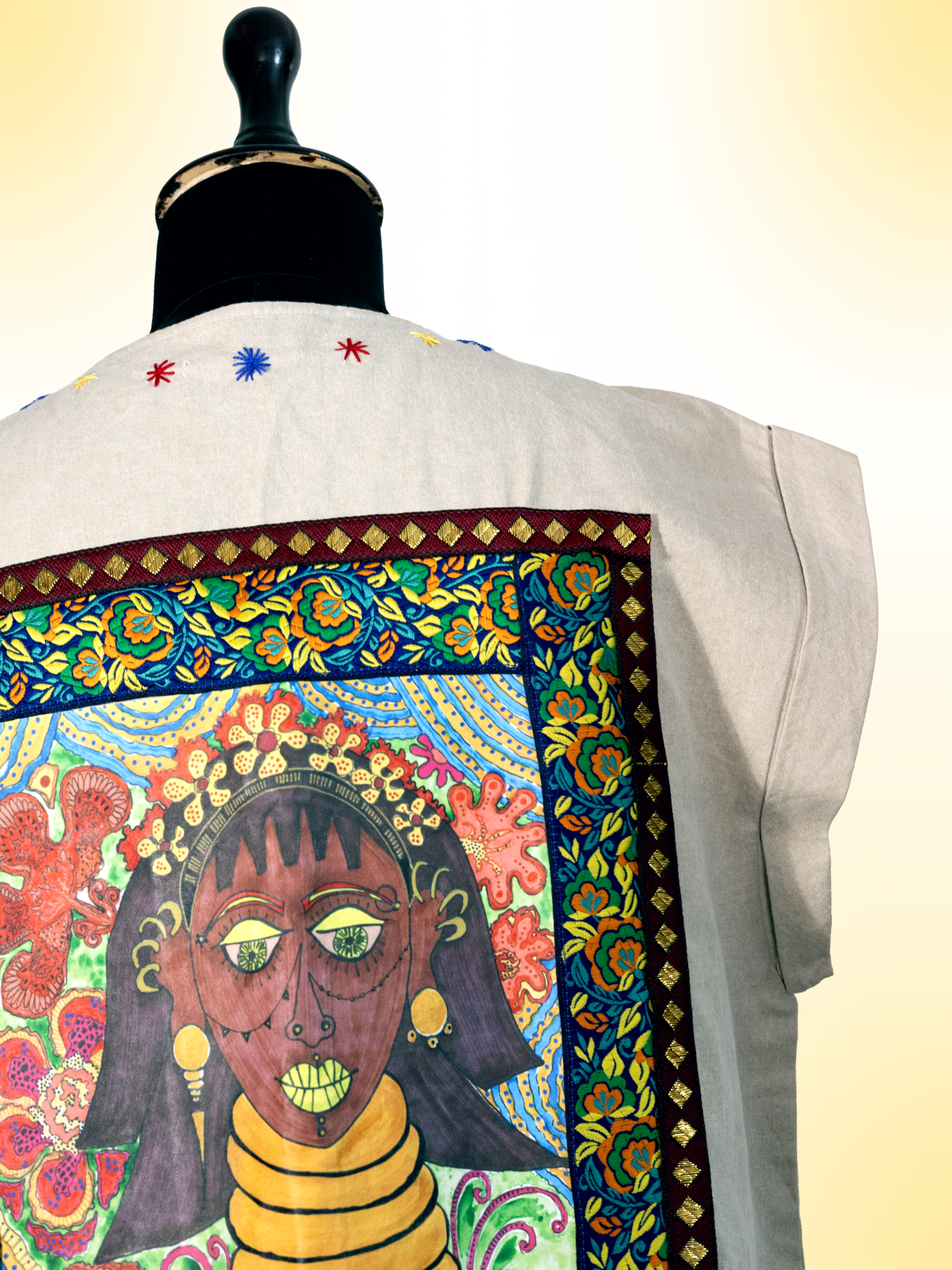 The Charismatic Tribes Handcrafted Cotton Dress with Hand Painting, Hand Embroidery & Beads