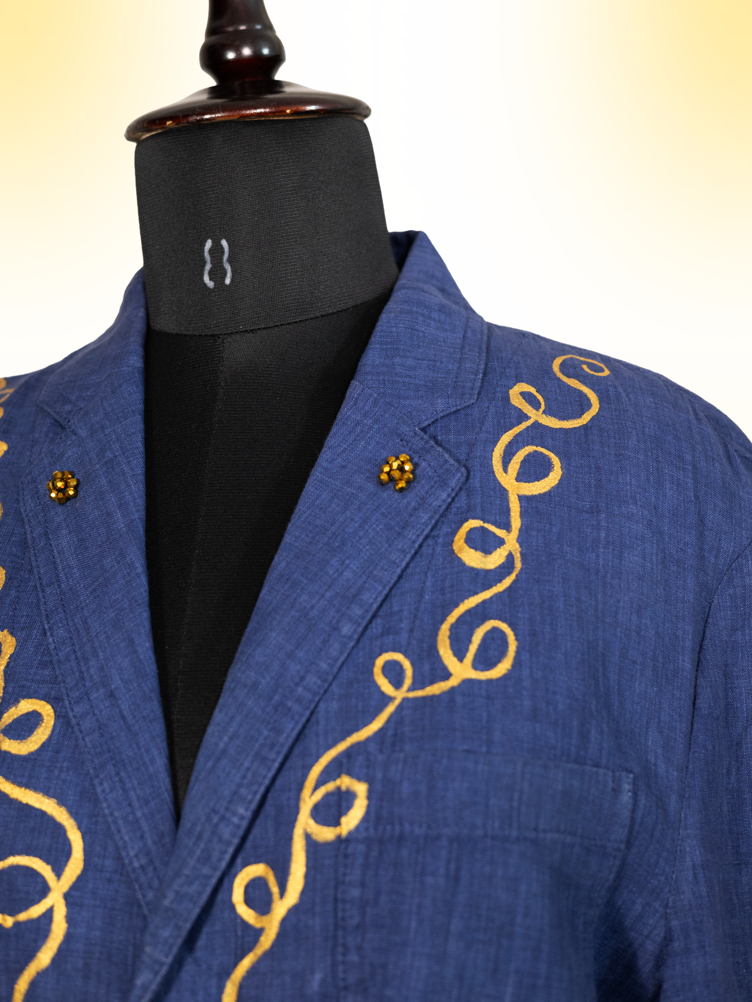 Aanshik Handcrafted Linen Blazer with Hand Painting, Hand Embroidery & Beads