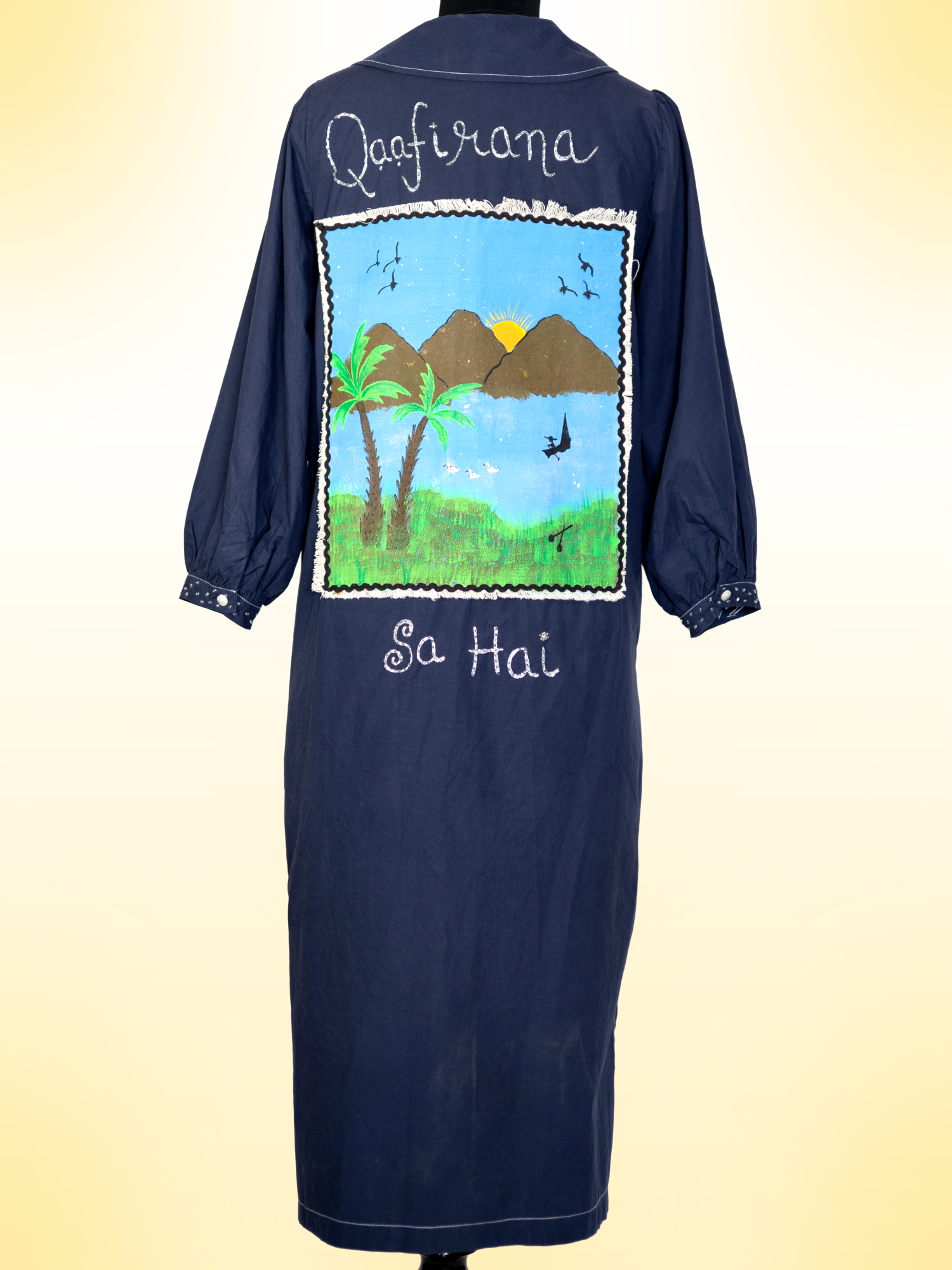 Wandersoul Handcrafted Cotton Dress with Applique, Lace & Beads