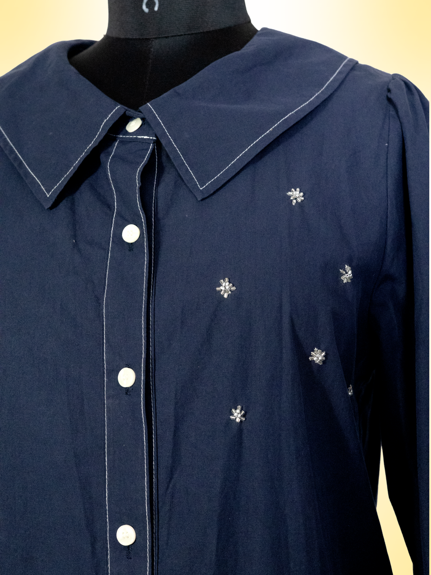 Wandersoul Handcrafted Cotton Dress with Applique, Lace & Beads