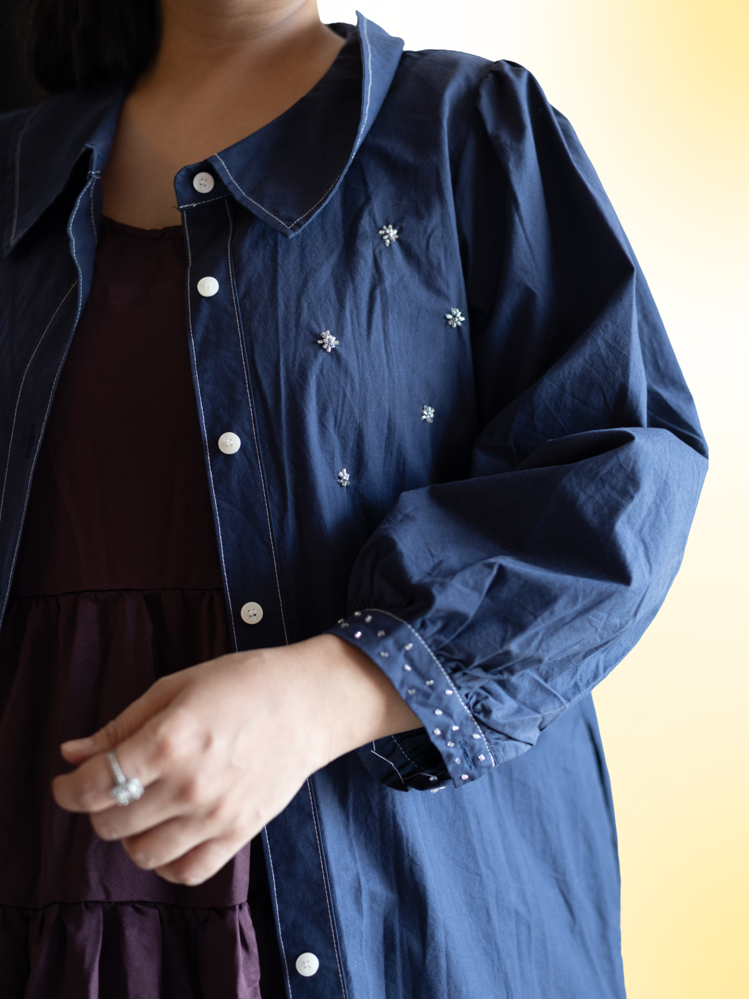 Wandersoul Handcrafted Cotton Dress with Applique, Lace & Beads