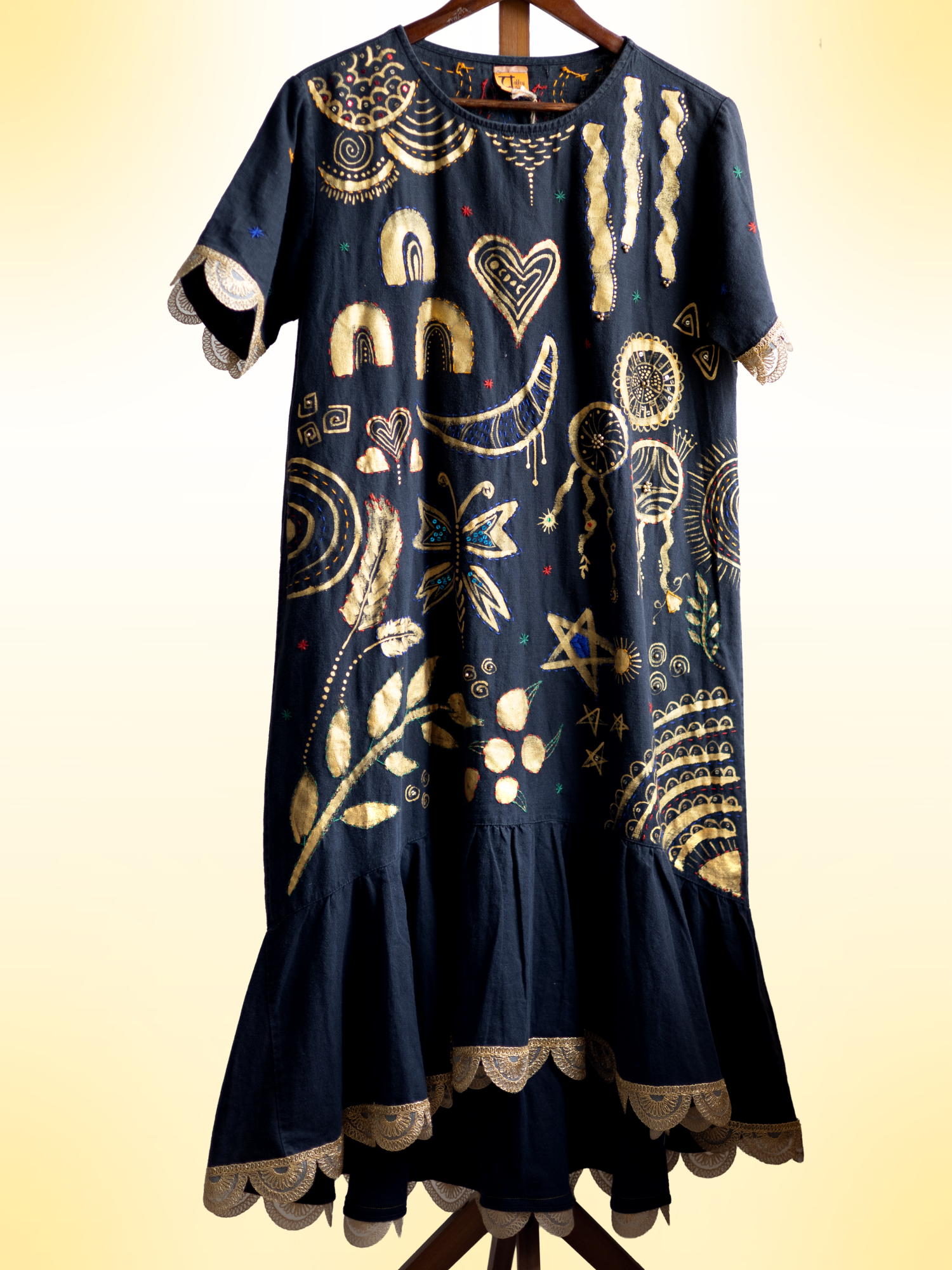 Exotic Bohos Handcrafted Cotton Dress with Sequins & Lace