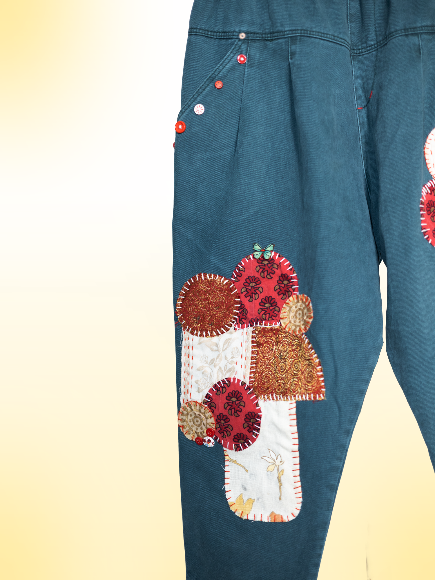The Exotic Bohos Handcrafted Denim Trouser with Hand Painting, Hand Embroidery & Beads