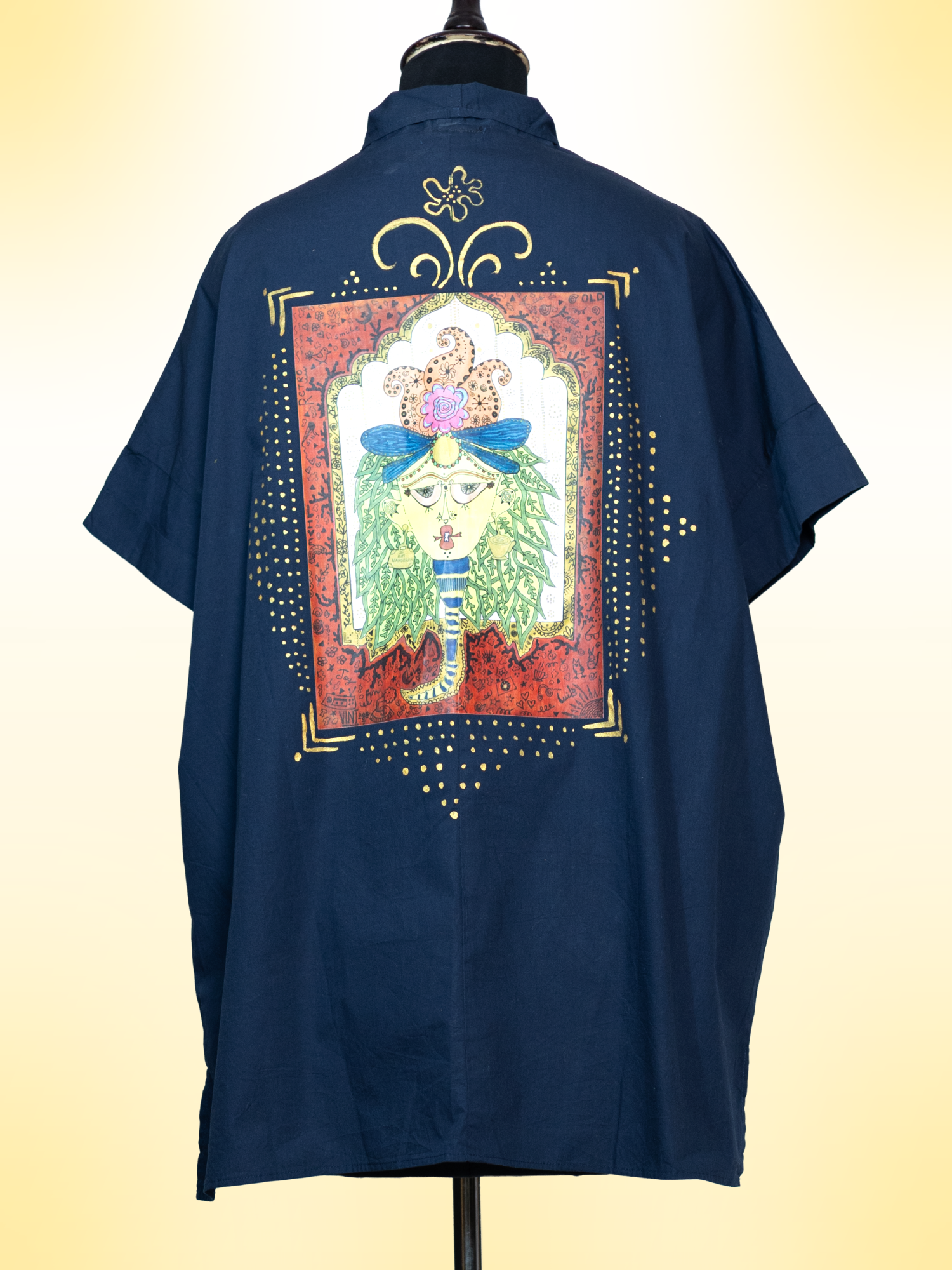 Aanshik Handcrafted Cotton Top with Hand Painting, Hand Embroidery & Beads