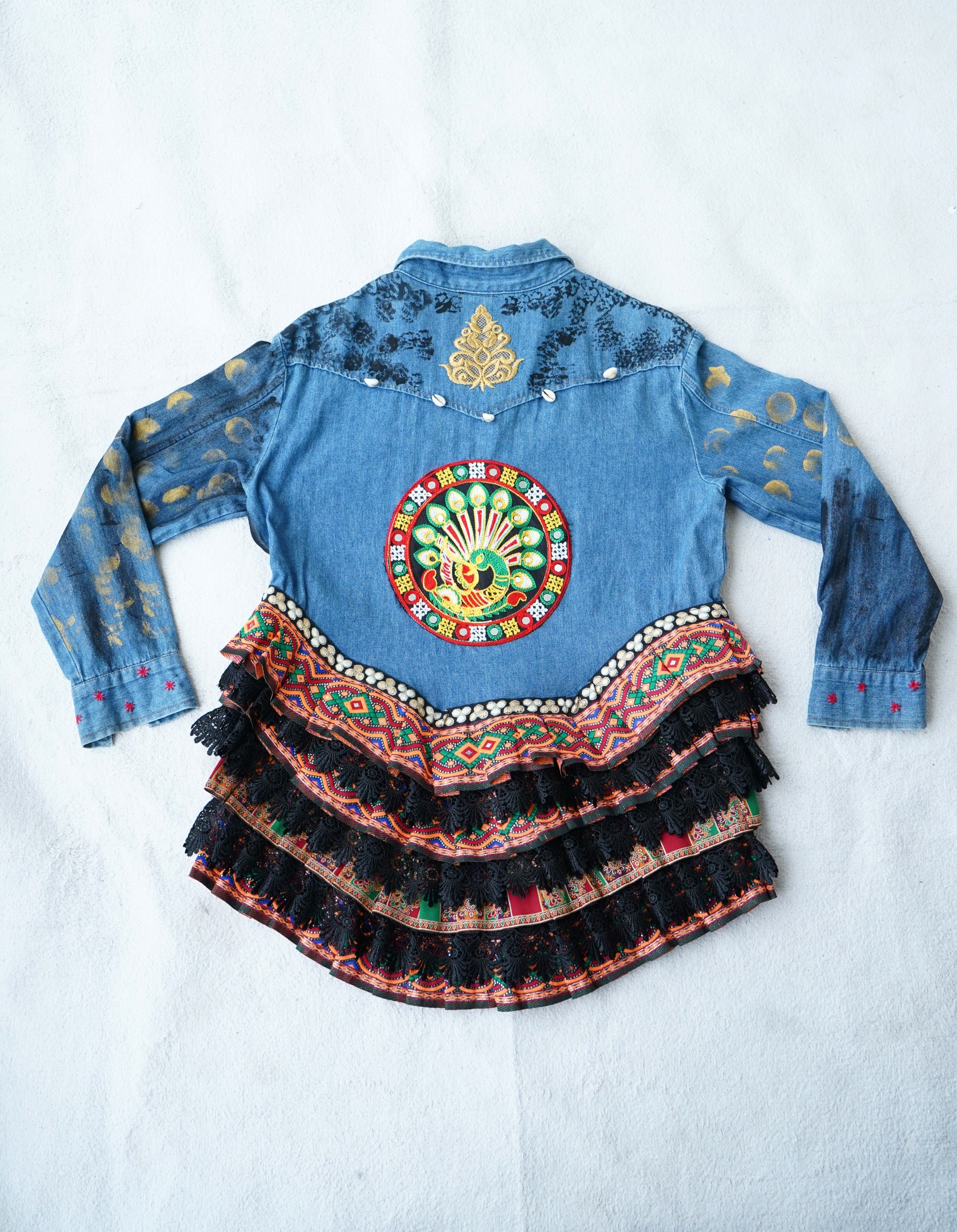 The Exotic Bohos Handcrafted Denim Cotton Top with Hand Painting, Hand Embroidery & Beads