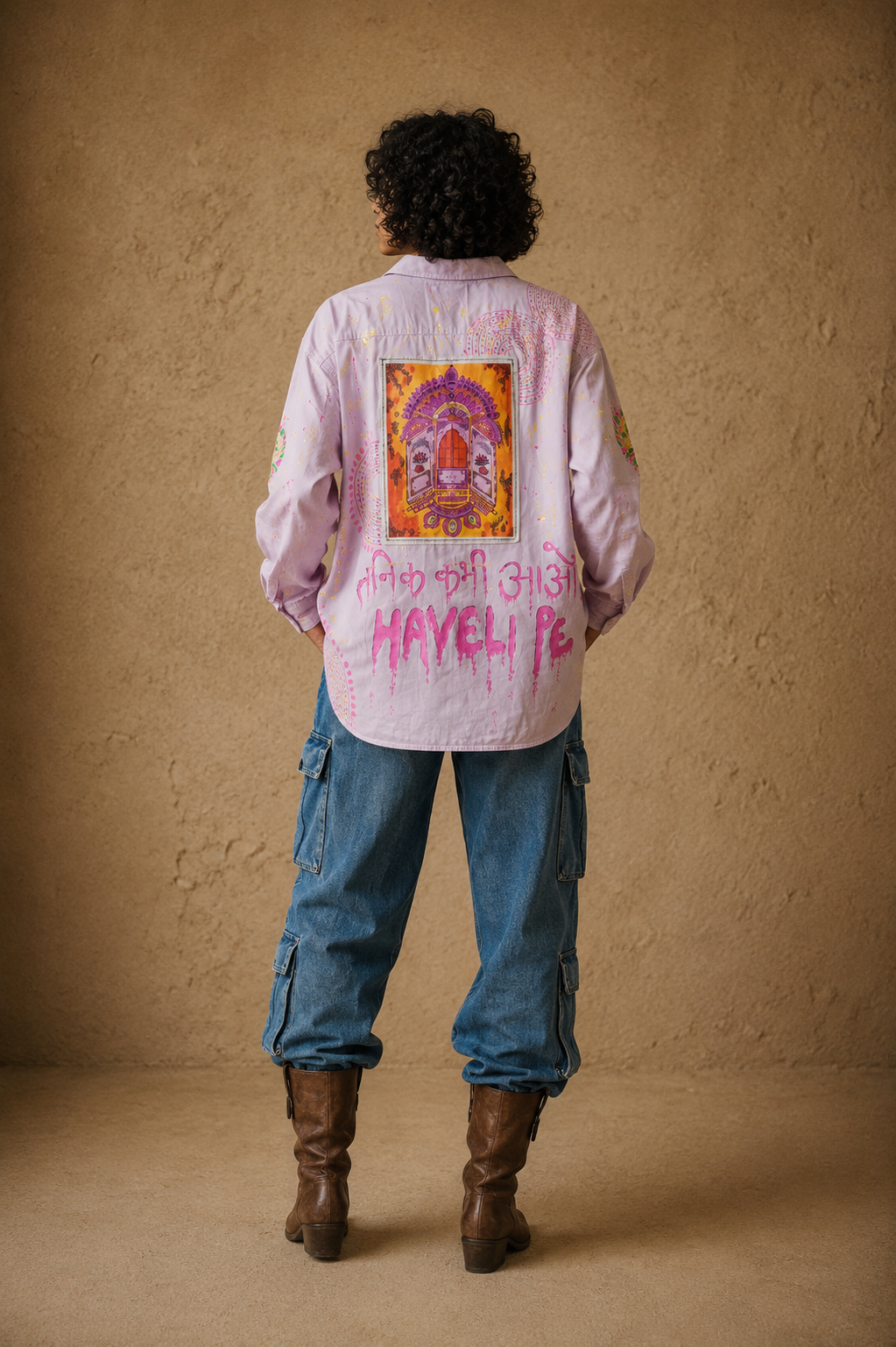 The Haveli Oversized Shirt – Printed Cotton Denim Oversized Shirt