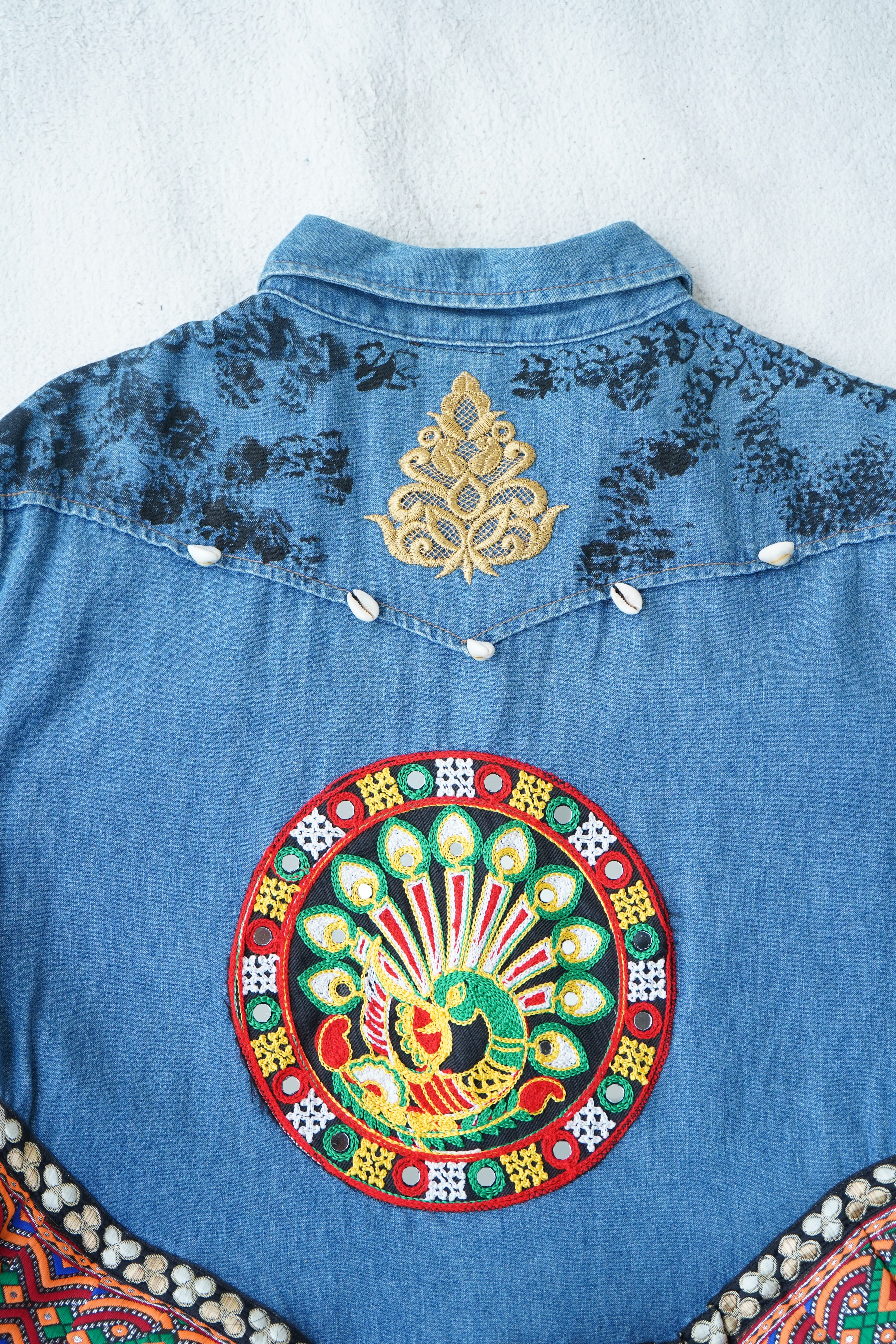 The Exotic Bohos Handcrafted Denim Cotton Top with Hand Painting, Hand Embroidery & Beads
