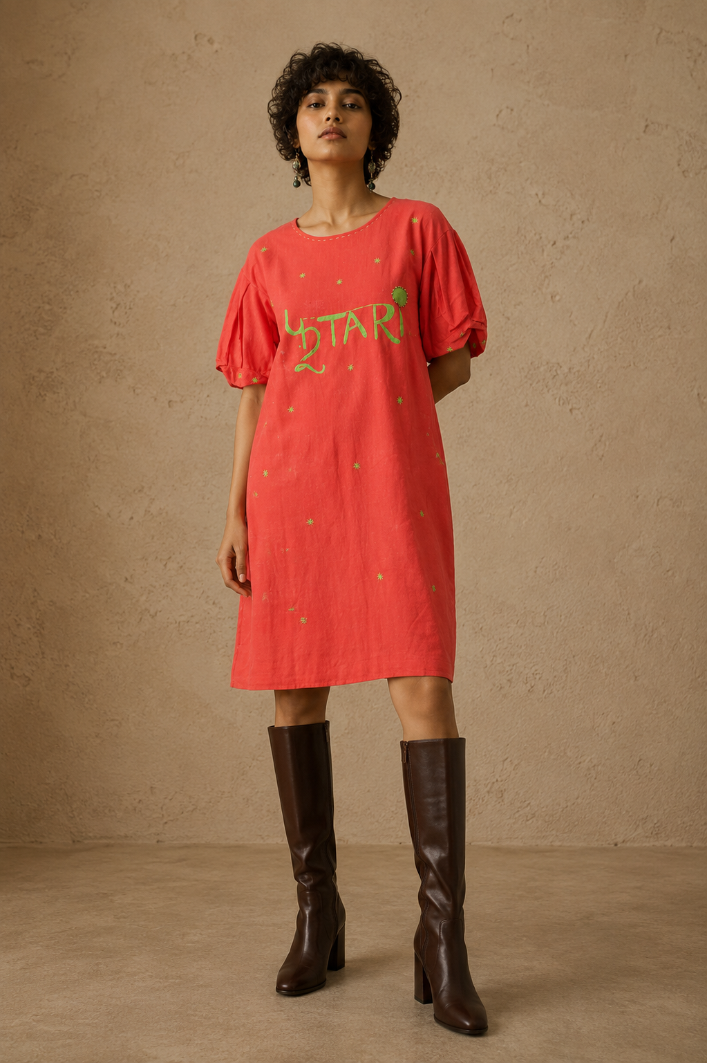 Khamma Ghani Handcrafted Cotton Dress with Hand Embroidery & Beads