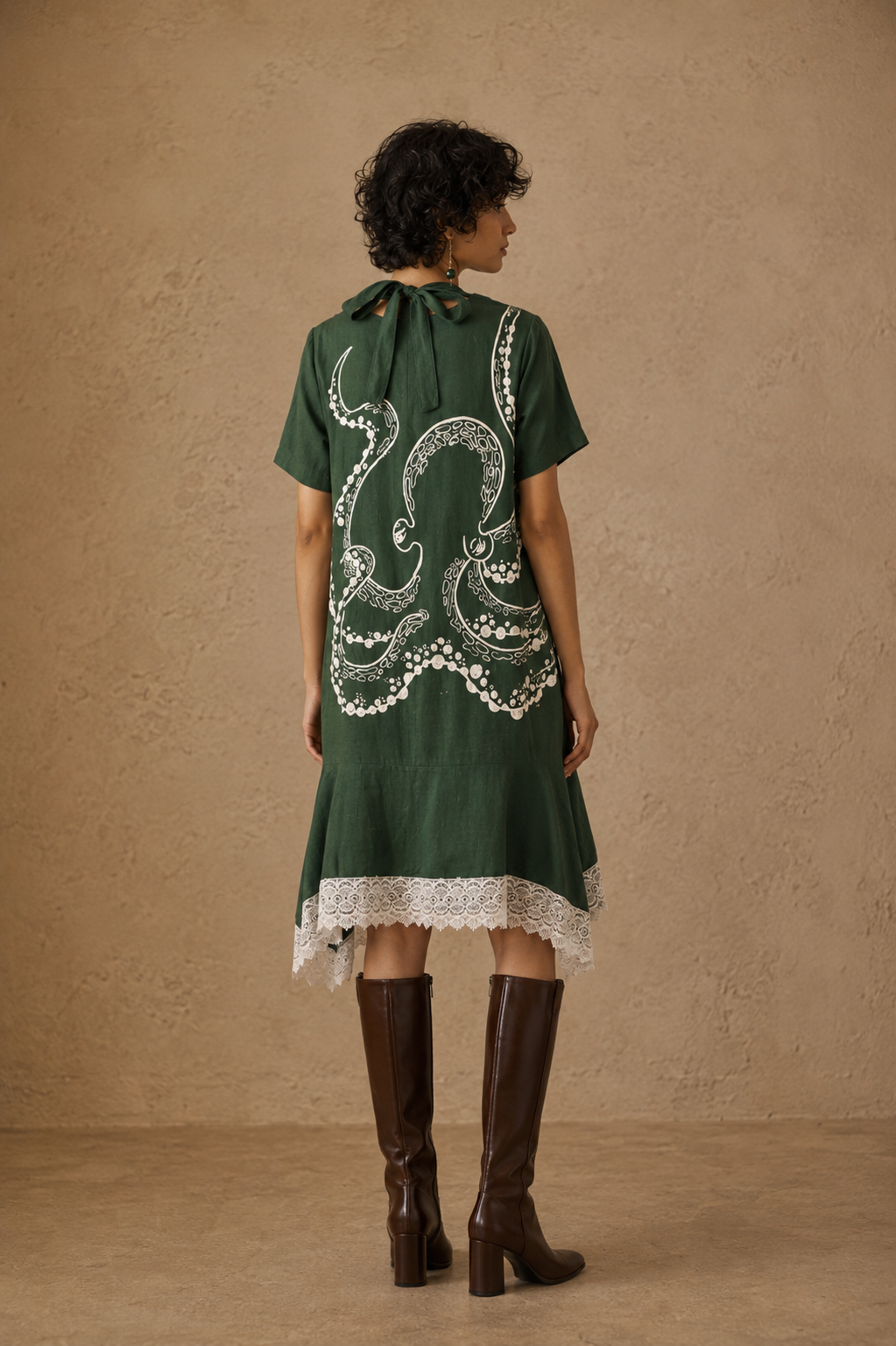 Flora & Fauna Handcrafted Cotton Dress with Beads & Lace