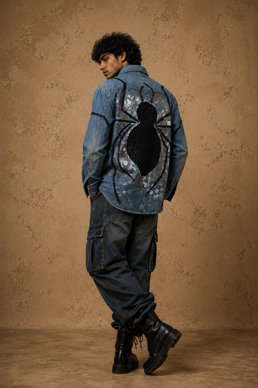 The Flora & Fauna Handcrafted Denim Unisex Shirt with Hand Painting, Hand Embroidery & Beads