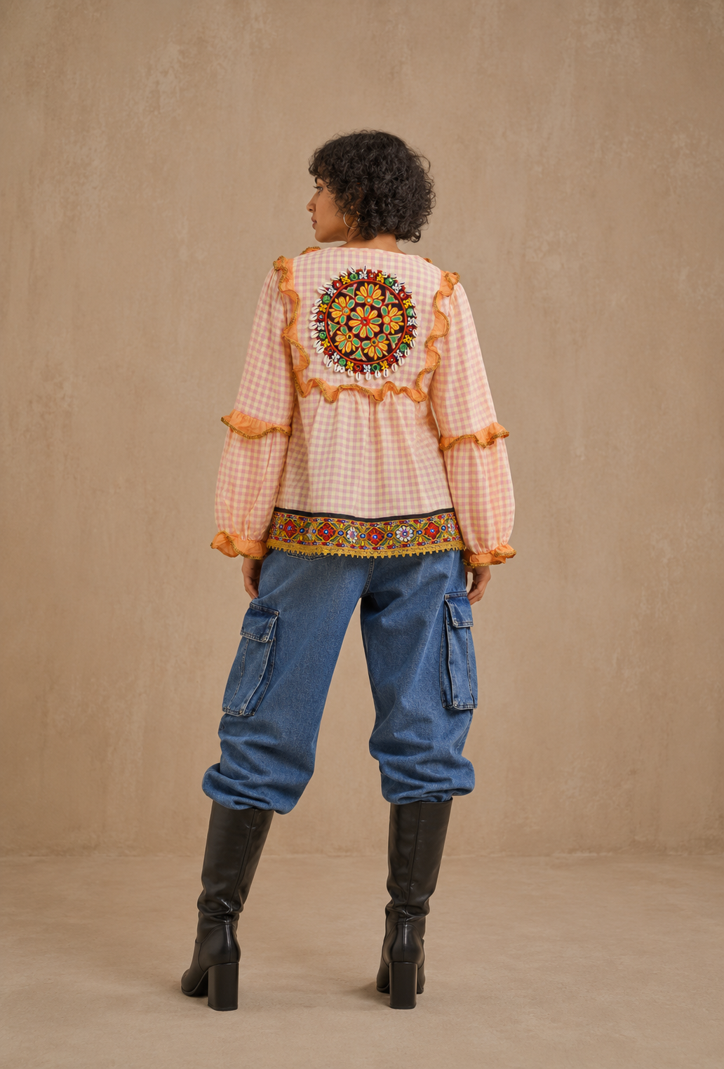 The Exotic Bohos Handcrafted Cotton Top with Hand Painting, Hand Embroidery & Beads