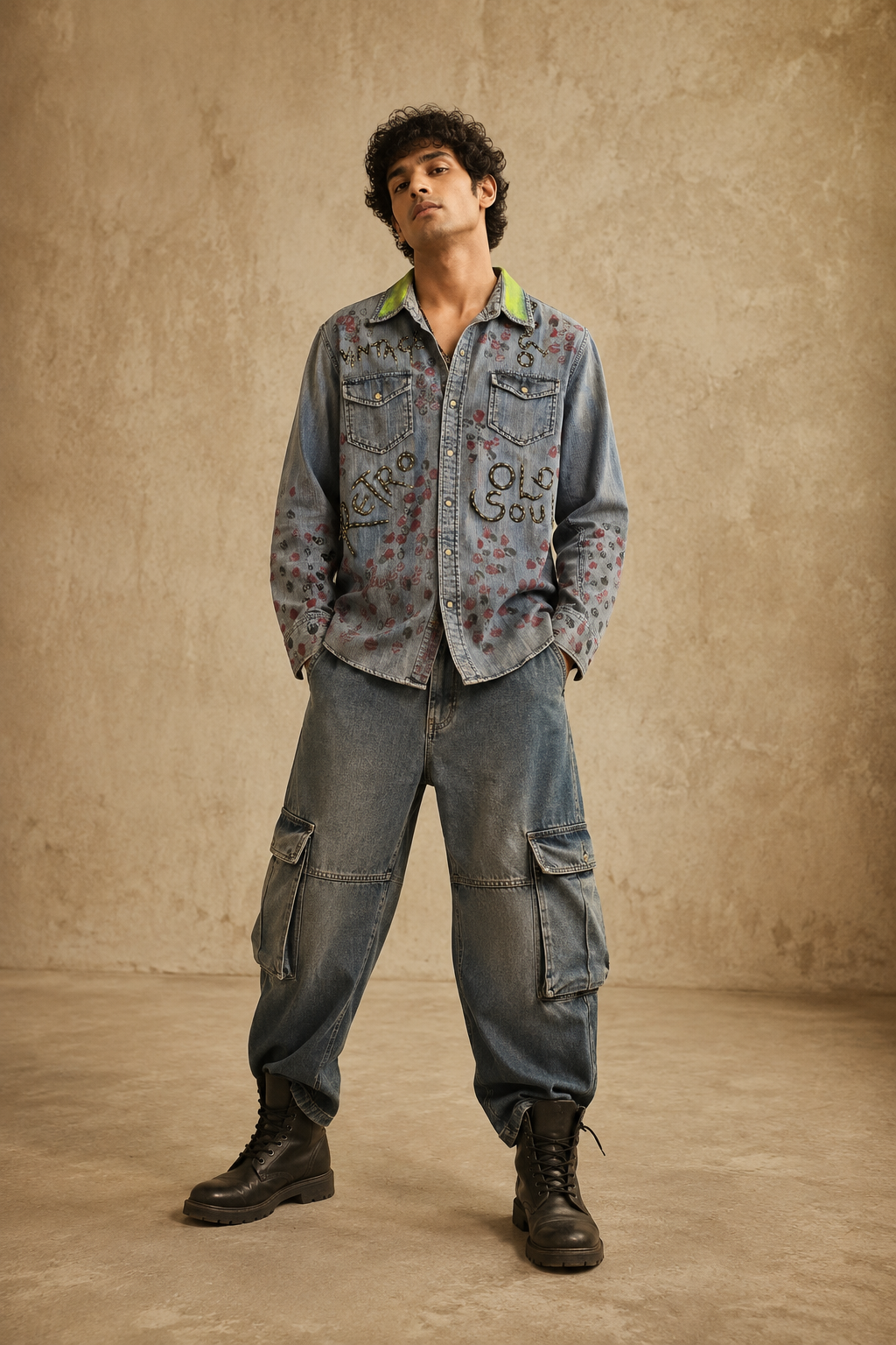The Retro Doodles Handcrafted Denim Shirt