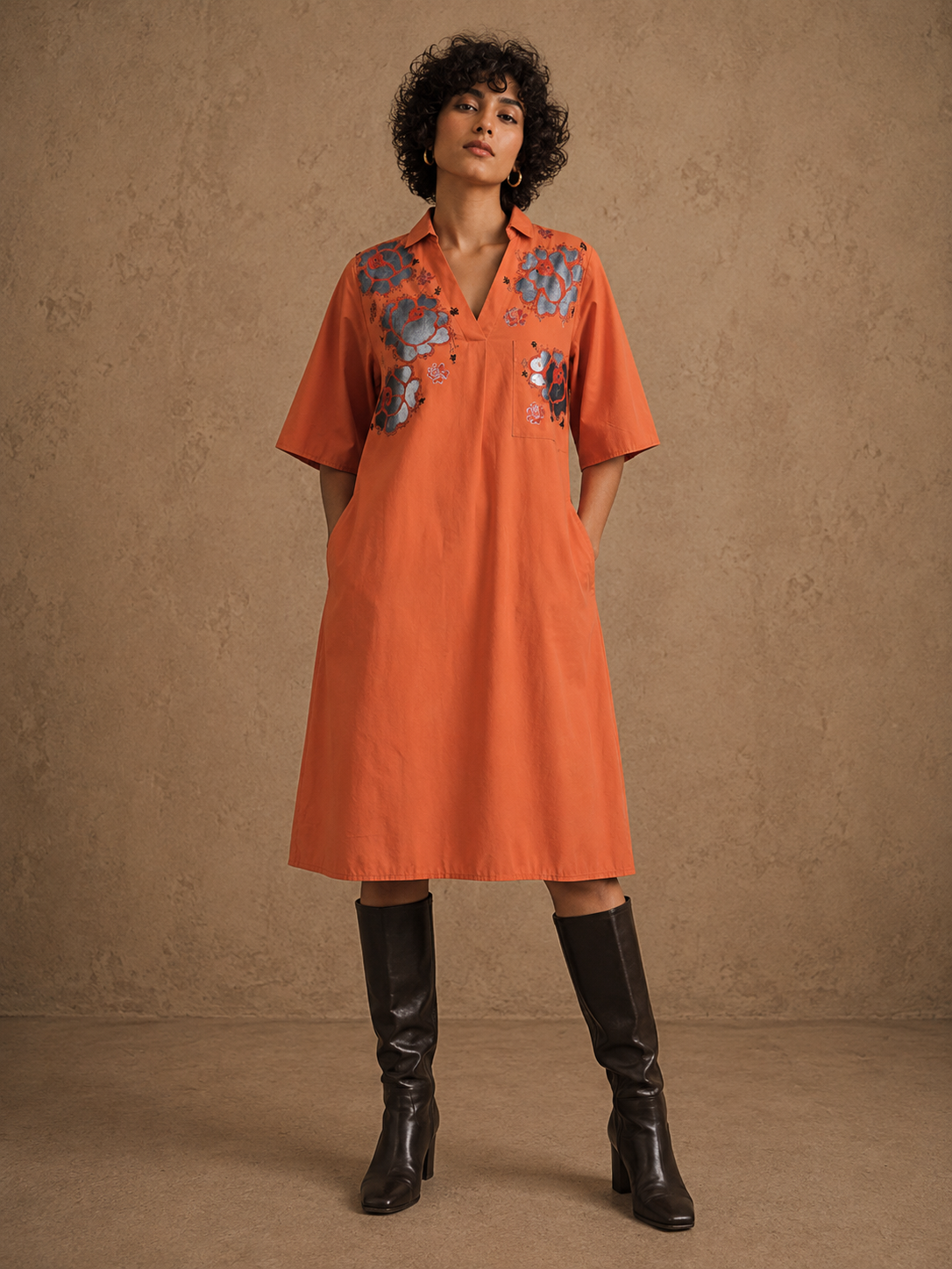 Blossom Handcrafted Cotton Dress with Hand Painting & Beads