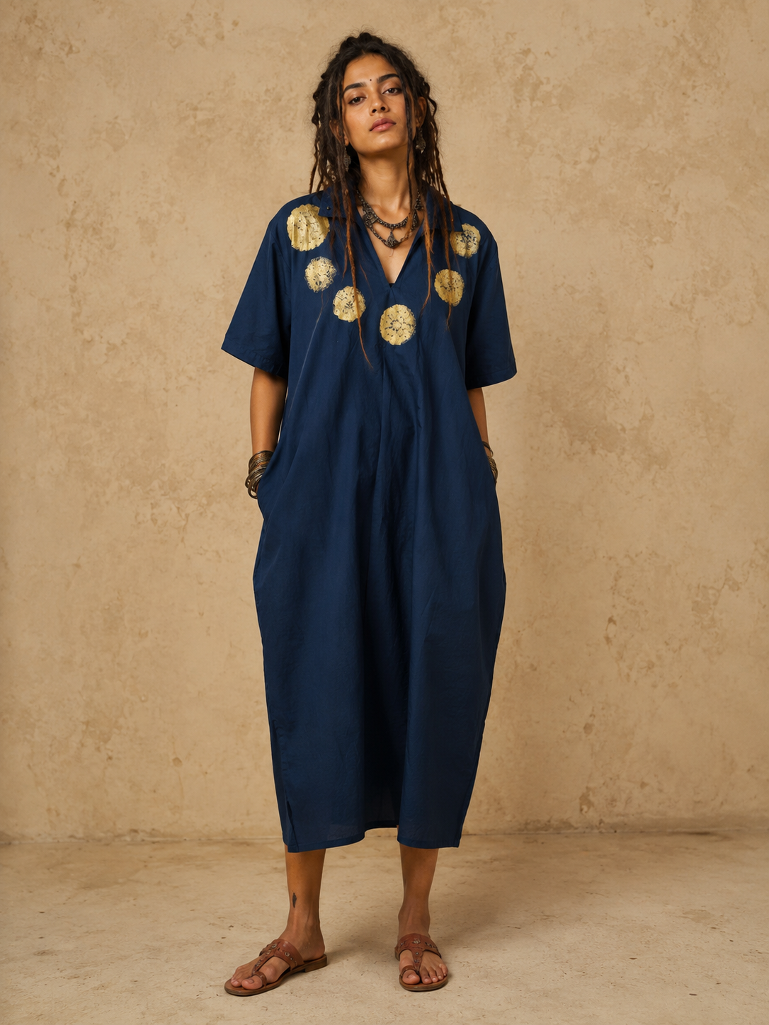 Exotic Bohos Handcrafted Cotton Dress with Bead Detailing