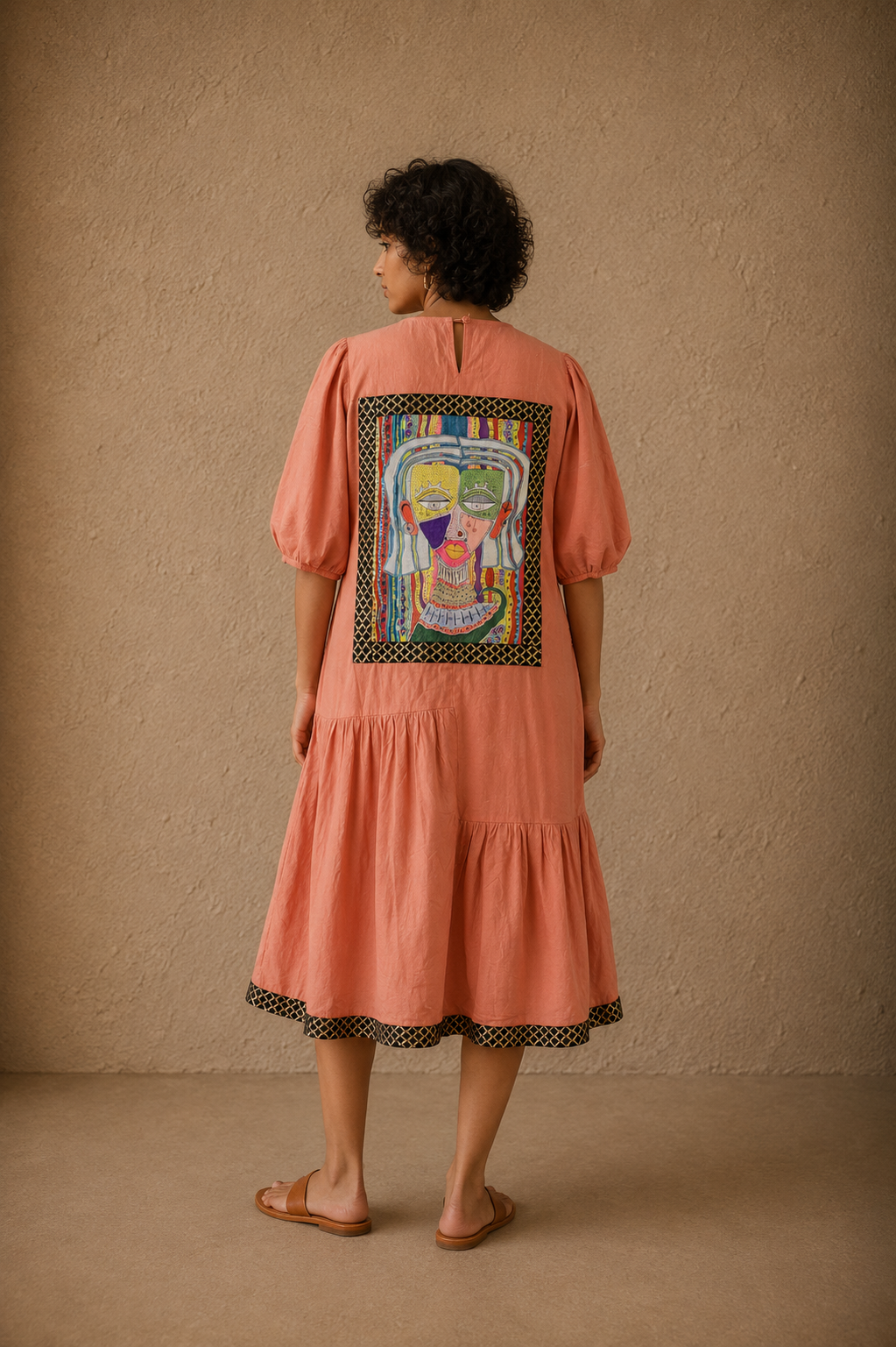 The Charismatic Tribes Handcrafted Cotton Dress with Hand Painting, Hand Embroidery & Beads
