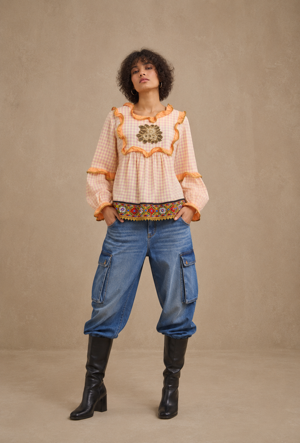 The Exotic Bohos Handcrafted Cotton Top with Hand Painting, Hand Embroidery & Beads