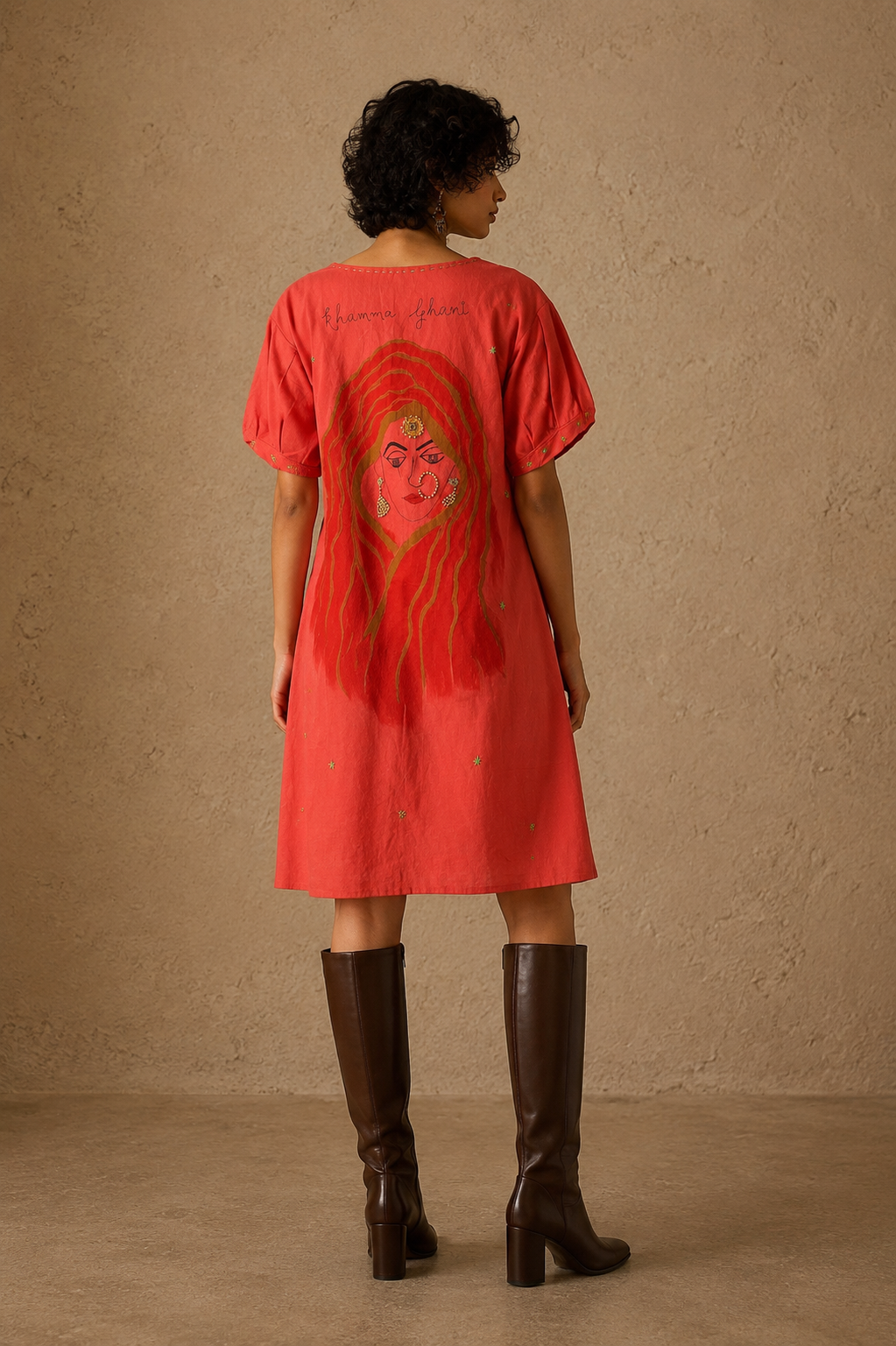 Khamma Ghani Handcrafted Cotton Dress with Hand Embroidery & Beads