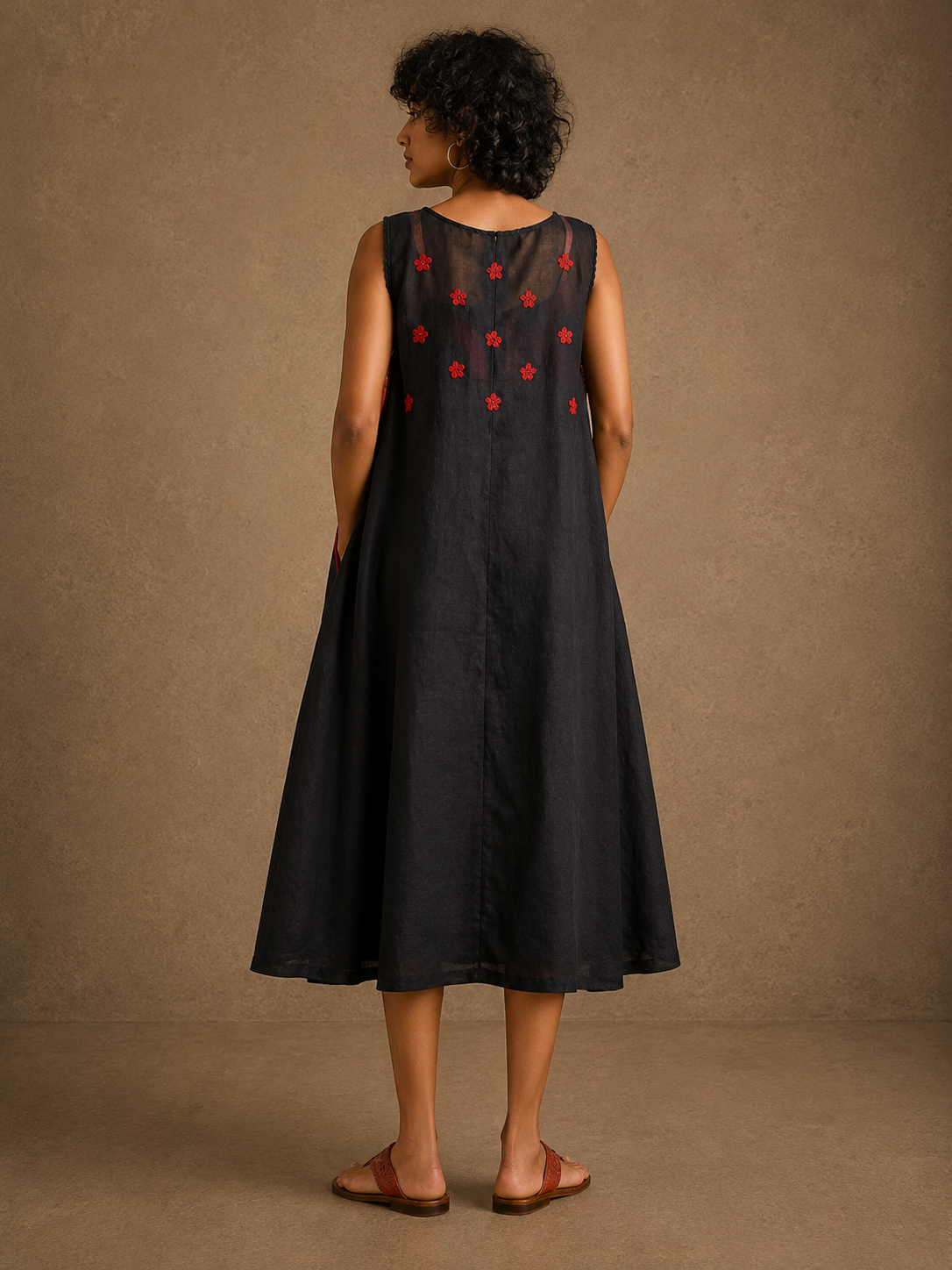 Blossom Handcrafted Linen Dress with Patchwork, Sequins & Lace