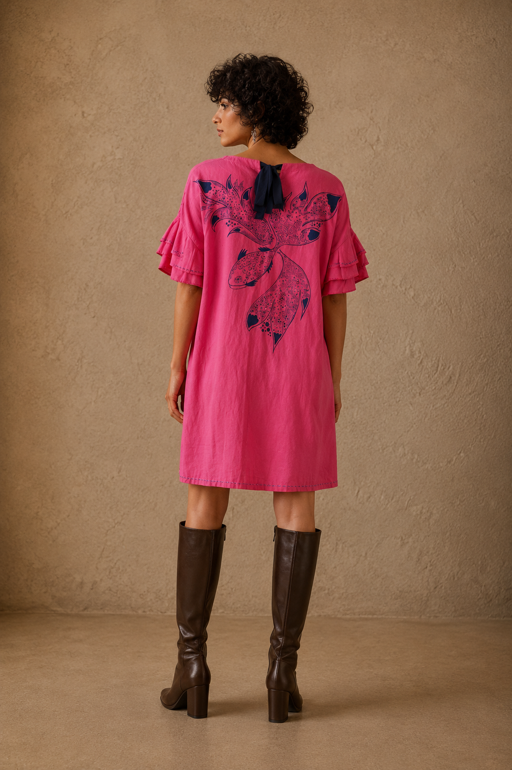 Flora & Fauna Handcrafted Cotton-Linen Dress with Beads, Charms & Sequins