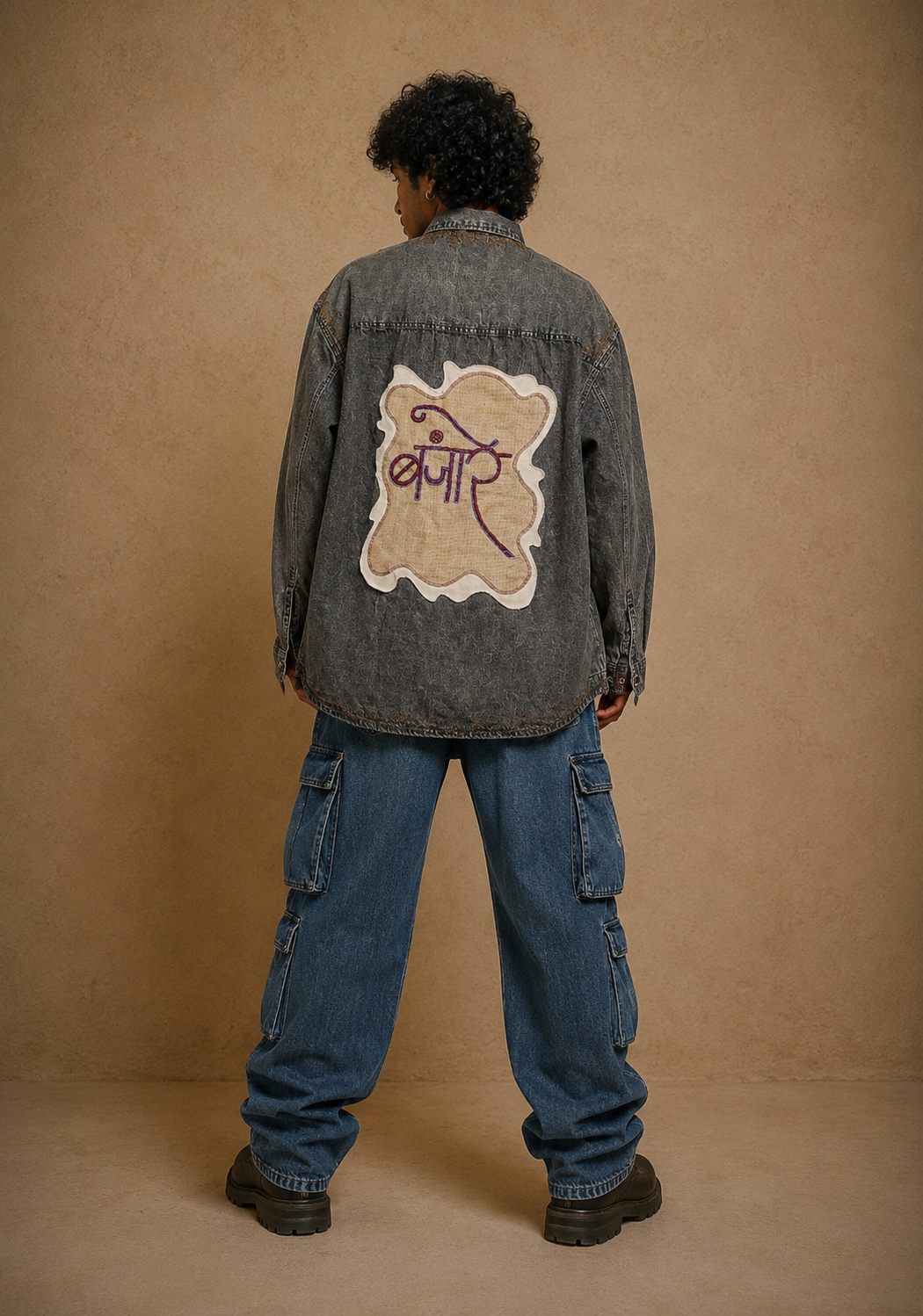 The Wandersoul Handcrafted Denim Unisex Shirt with Hand Embroidery & Patchwork