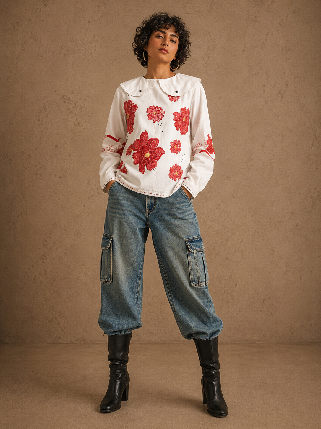 Blossom Handcrafted Cotton Top with Hand Embroidery & Beads
