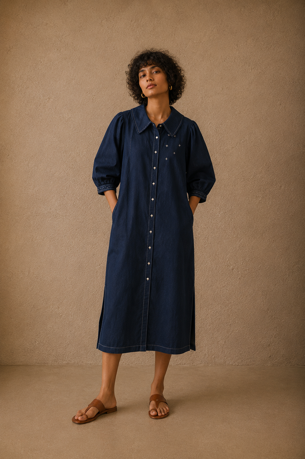 Wandersoul Handcrafted Cotton Dress with Applique, Lace & Beads