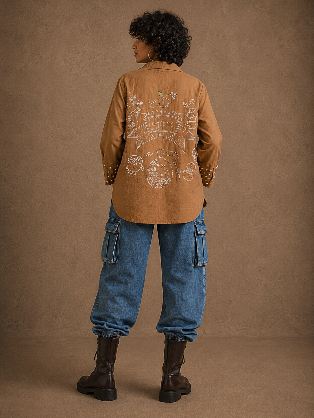 Caffeine Evenings Handcrafted Cotton Top with Hand Embroidery & Beads