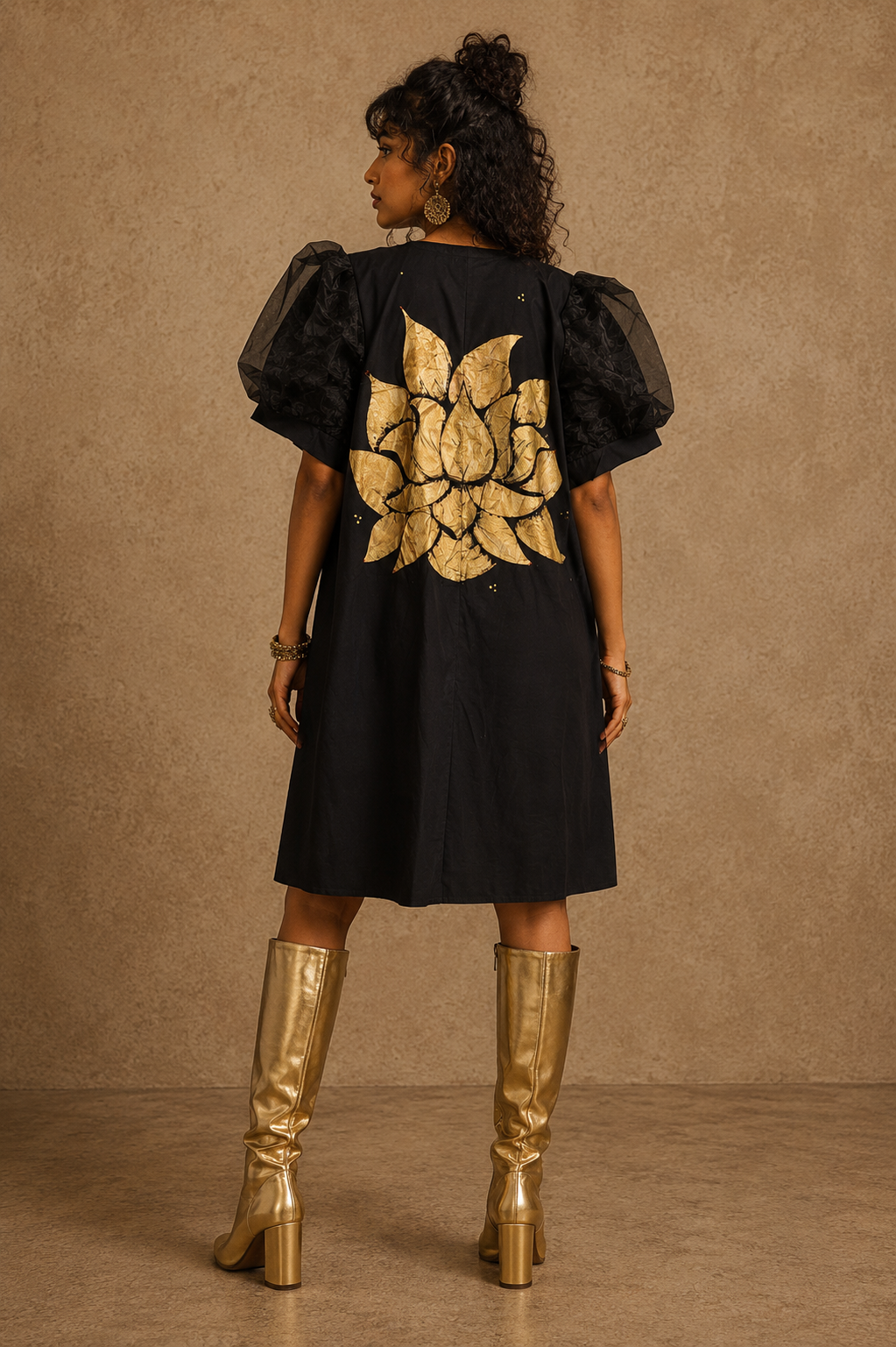 The Blossom Handcrafted Cotton Dress with Hand Painting, Hand Embroidery & Beads
