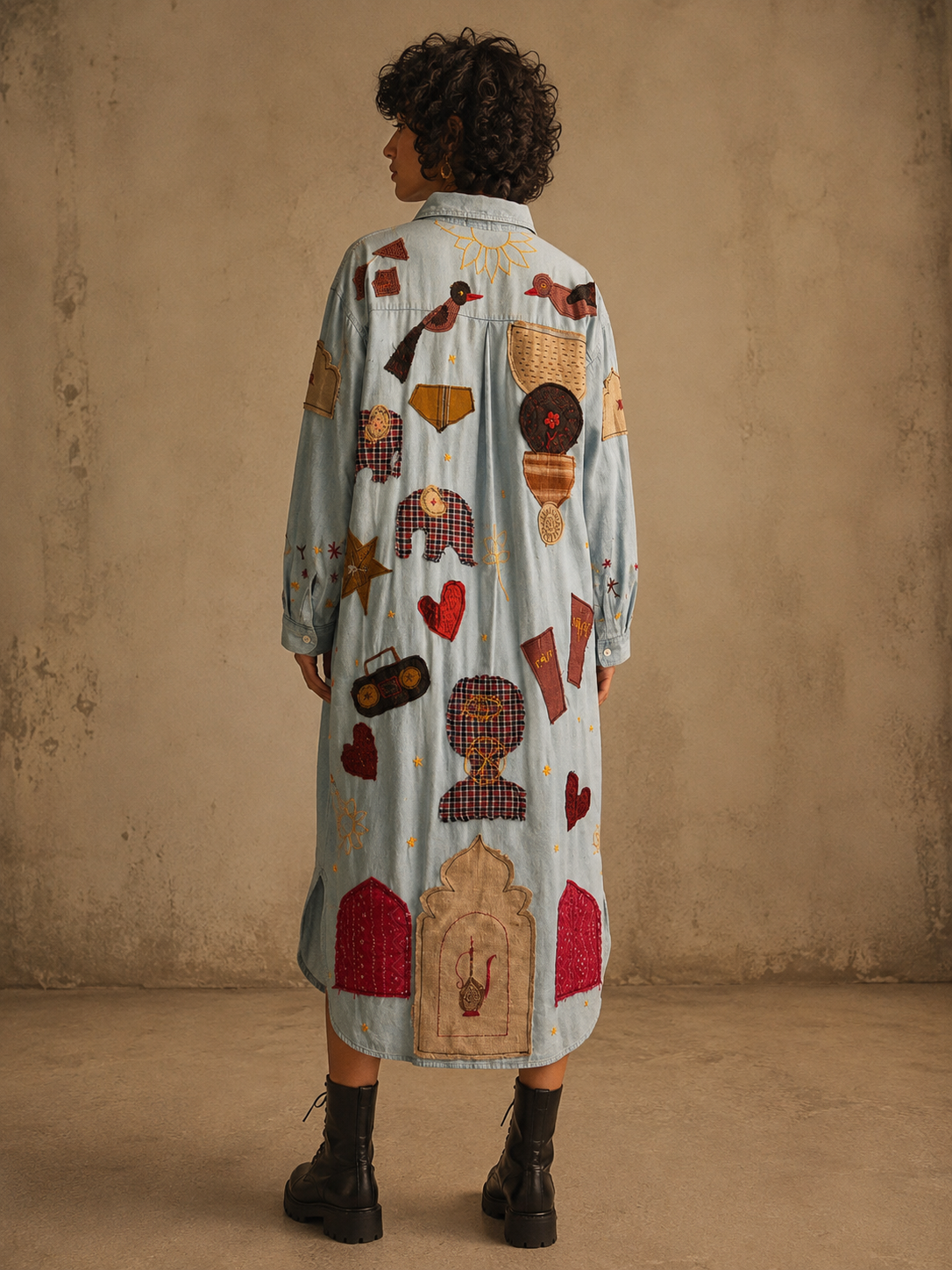 Aanshik Handcrafted Cotton Denim Long Jacket/Dress