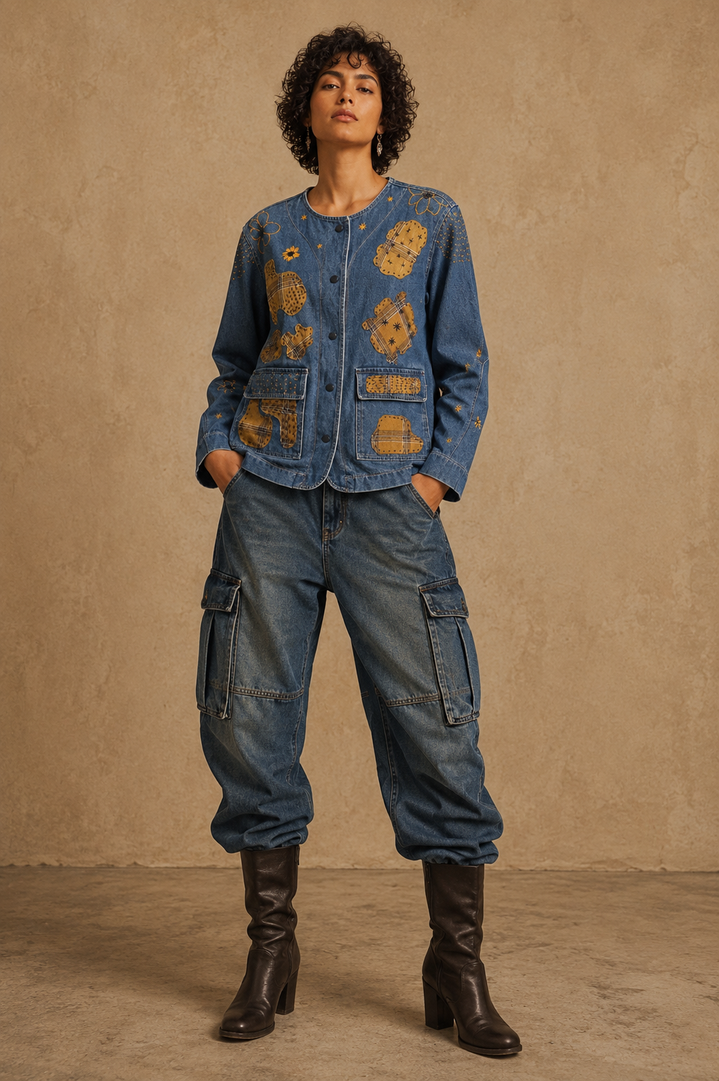 Dragonfly Handcrafted Denim Jacket with Patchwork, Embroidery & Beads