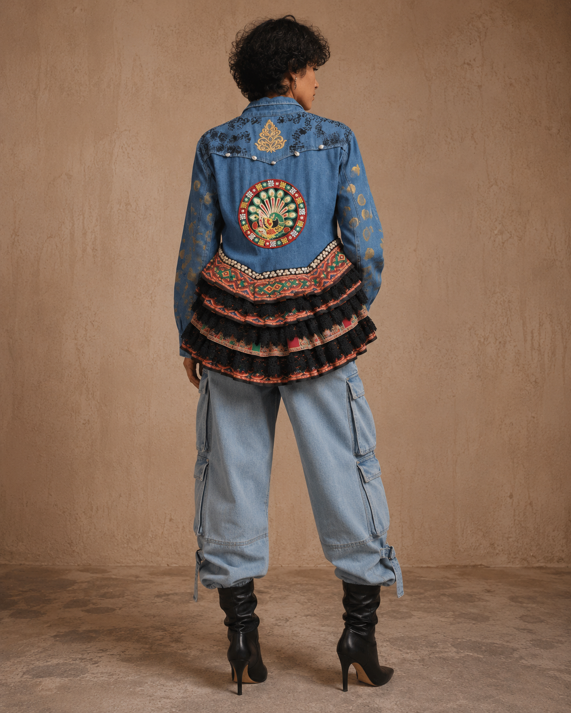 The Exotic Bohos Handcrafted Denim Cotton Top with Hand Painting, Hand Embroidery & Beads