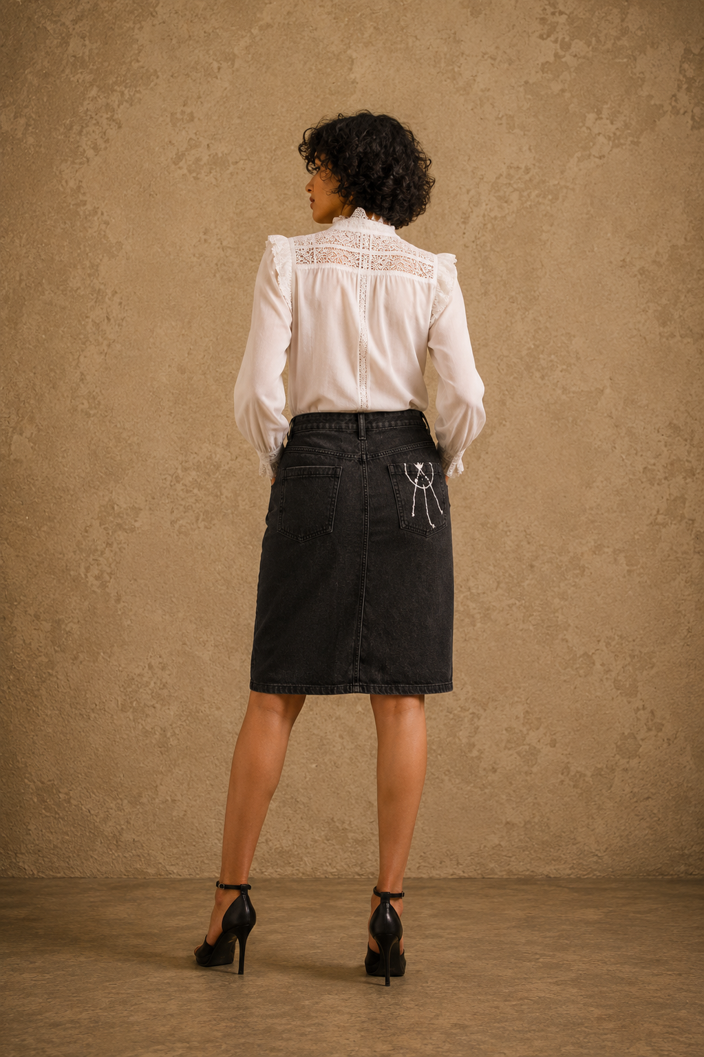 The Exotic Bohos Handcrafted Denim Skirt with Hand Painting, Hand Embroidery & Beads