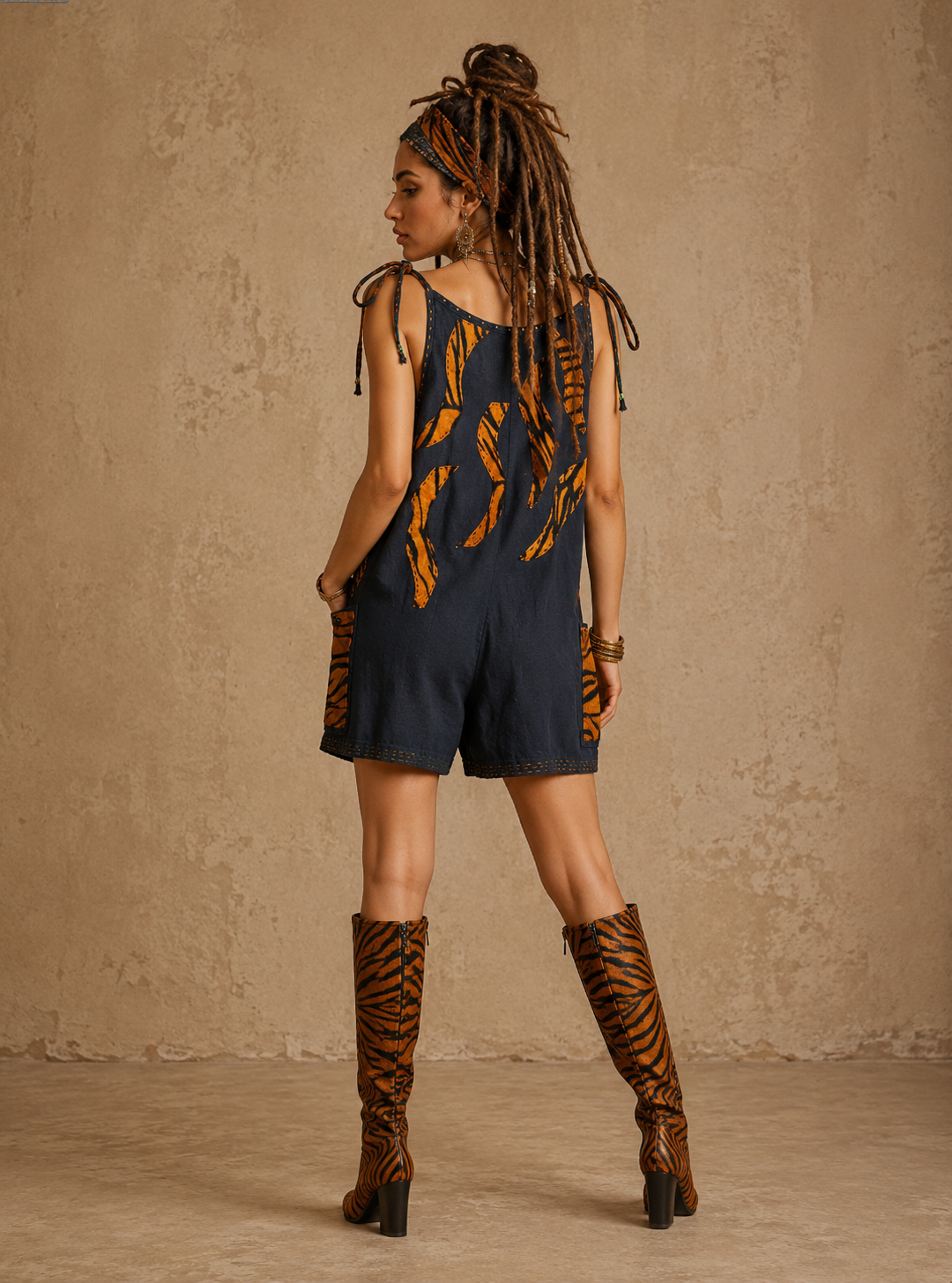 The Flora & Fauna Handcrafted Cotton Jumpsuit with Hand Painting, Hand Embroidery & Beads