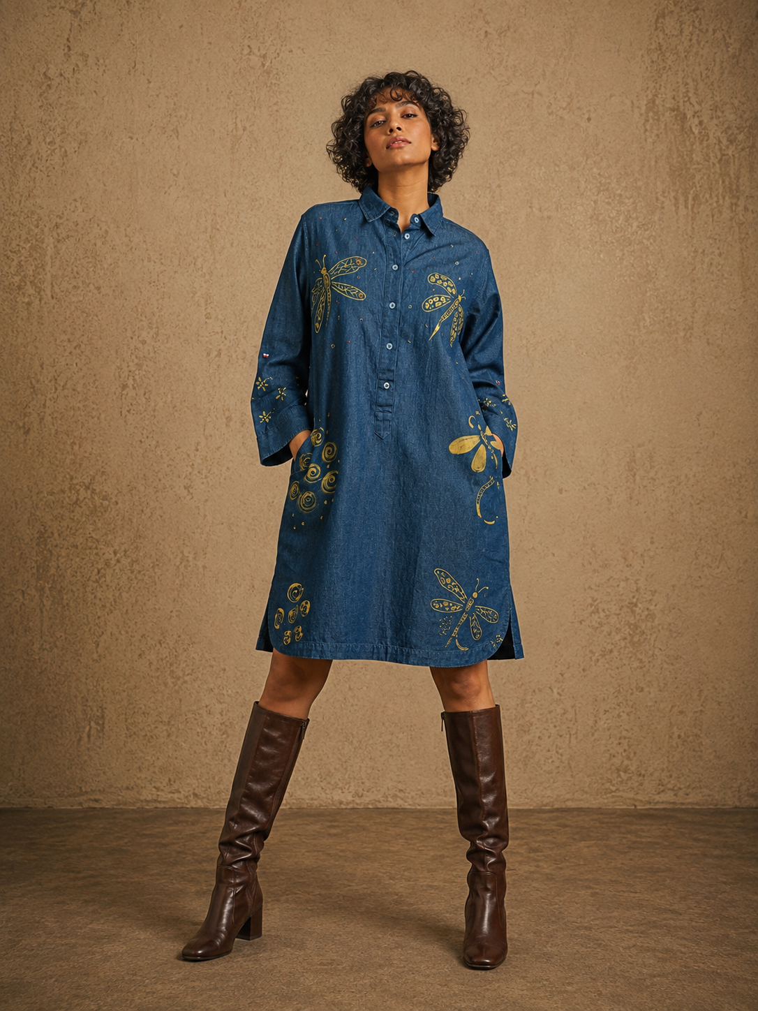 The Dragonfly Handcrafted Cotton Denim Dress