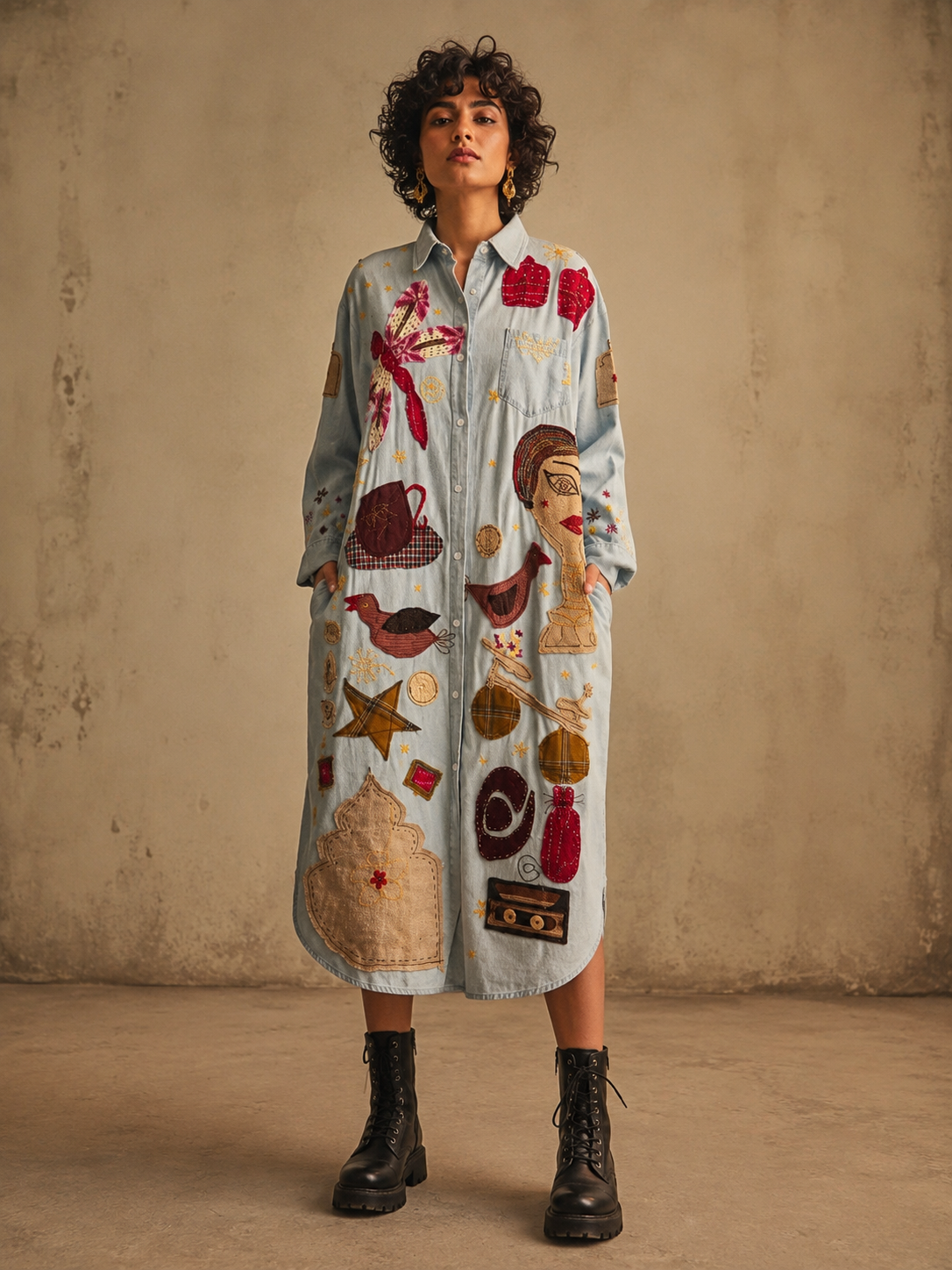 Aanshik Handcrafted Cotton Denim Long Jacket/Dress