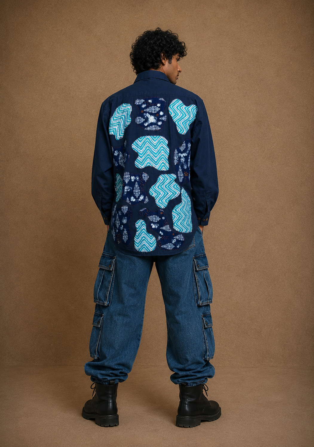 The Khamma Ghani Handcrafted Cotton Unisex Shirt with Hand Painting, Hand Embroidery & Beads