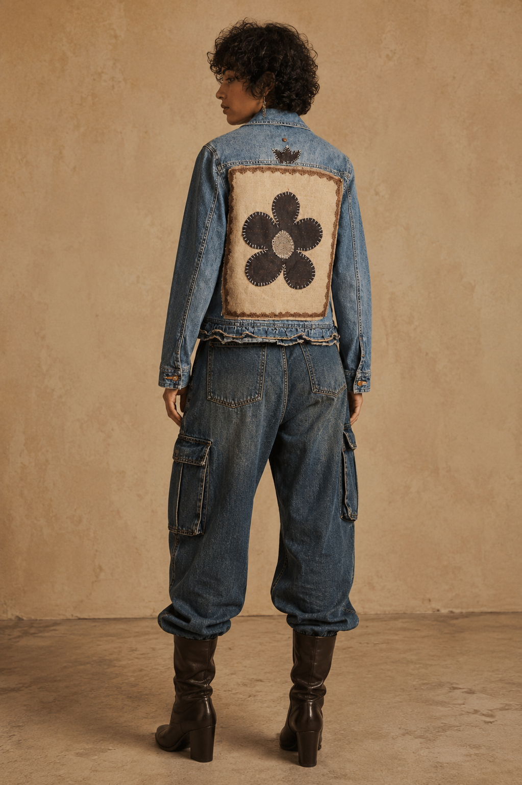 Blossom Handcrafted Denim Jacket with Patchwork, Applique, Lace & Buttons