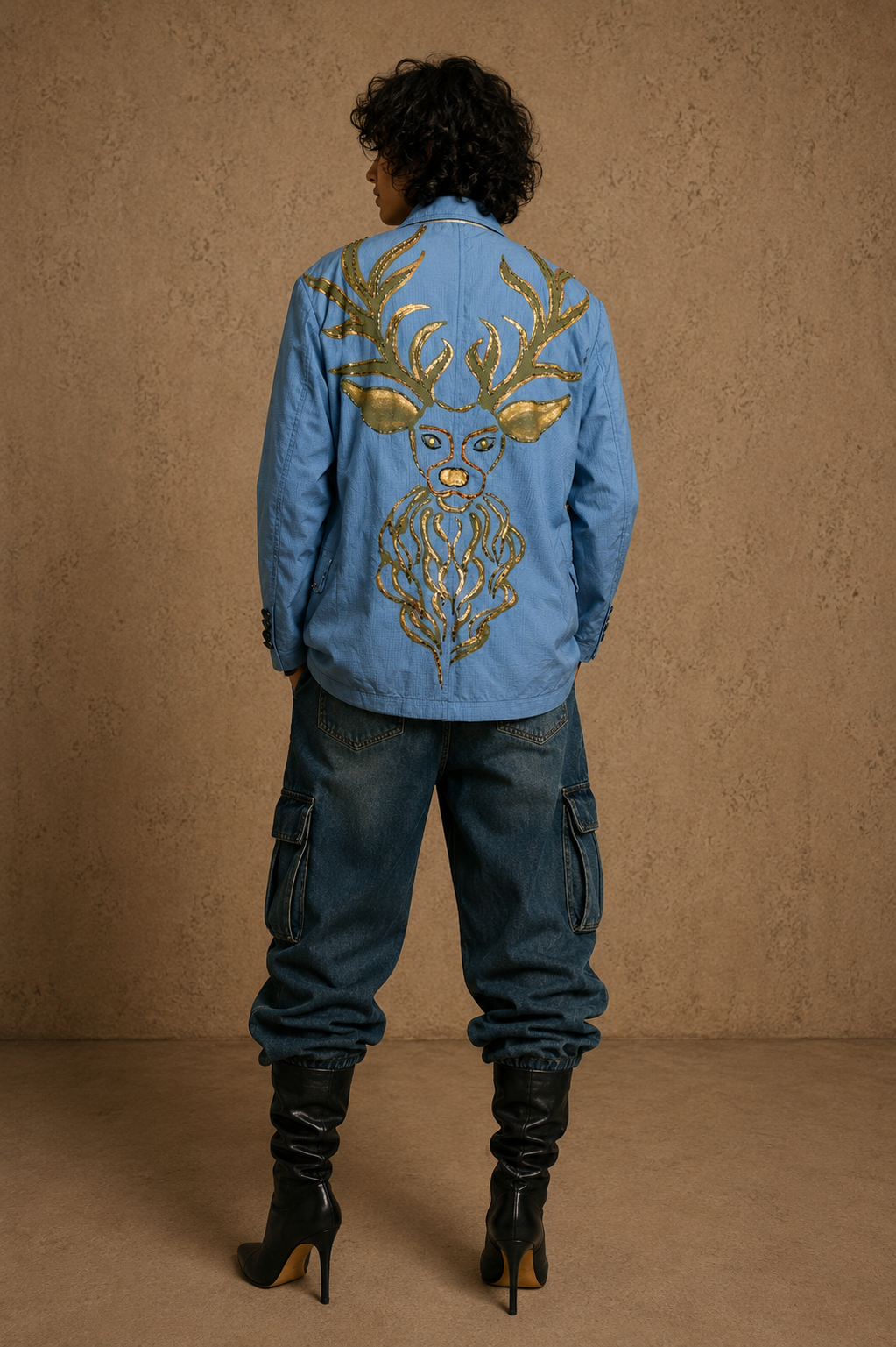 The Flora & Fauna Handcrafted Polyester Blazer with Hand Painting, Hand Embroidery & Beads