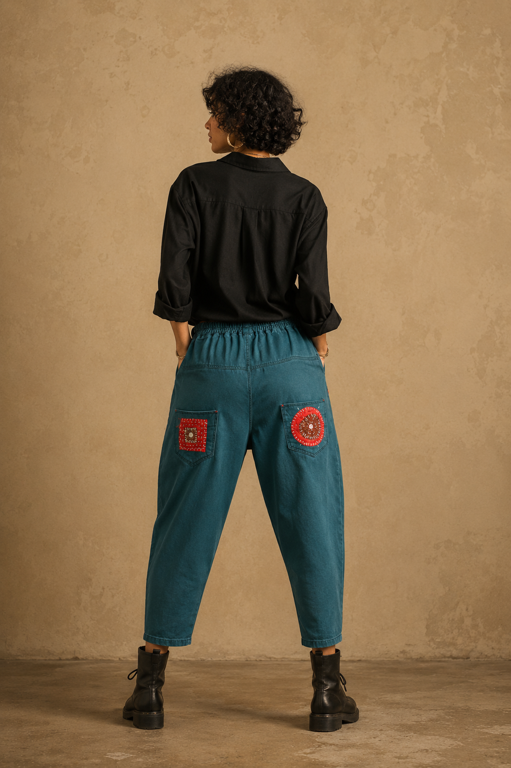 The Exotic Bohos Handcrafted Denim Trouser with Hand Painting, Hand Embroidery & Beads