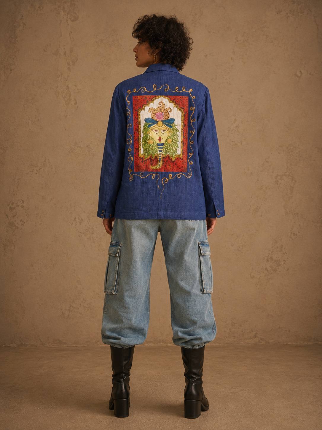 Aanshik Handcrafted Linen Blazer with Hand Painting, Hand Embroidery & Beads