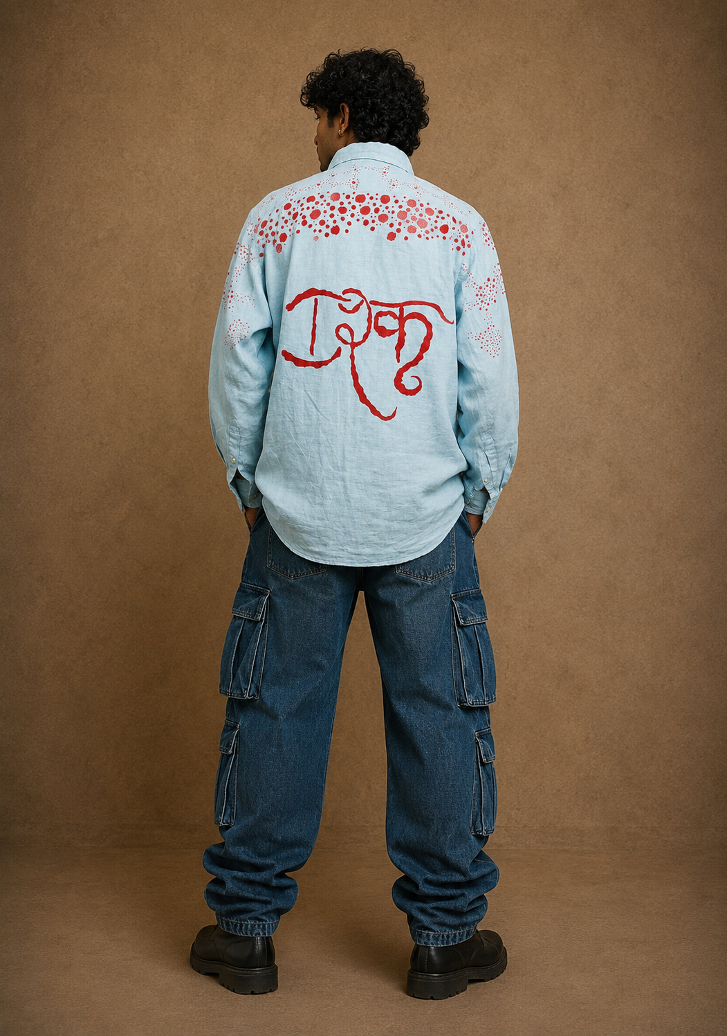 The Caffeine Evenings Handcrafted Linen Unisex Shirt with Hand Painting, Hand Embroidery & Beads