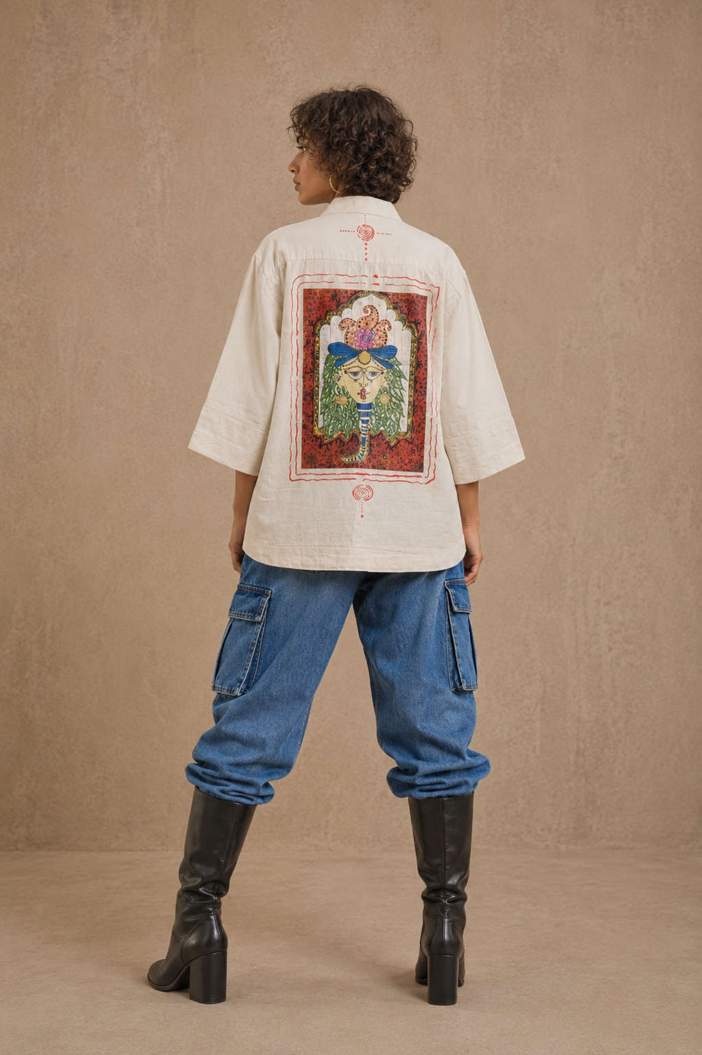 Aanshik Handcrafted Cotton Top with Hand Painting, Hand Embroidery & Beads