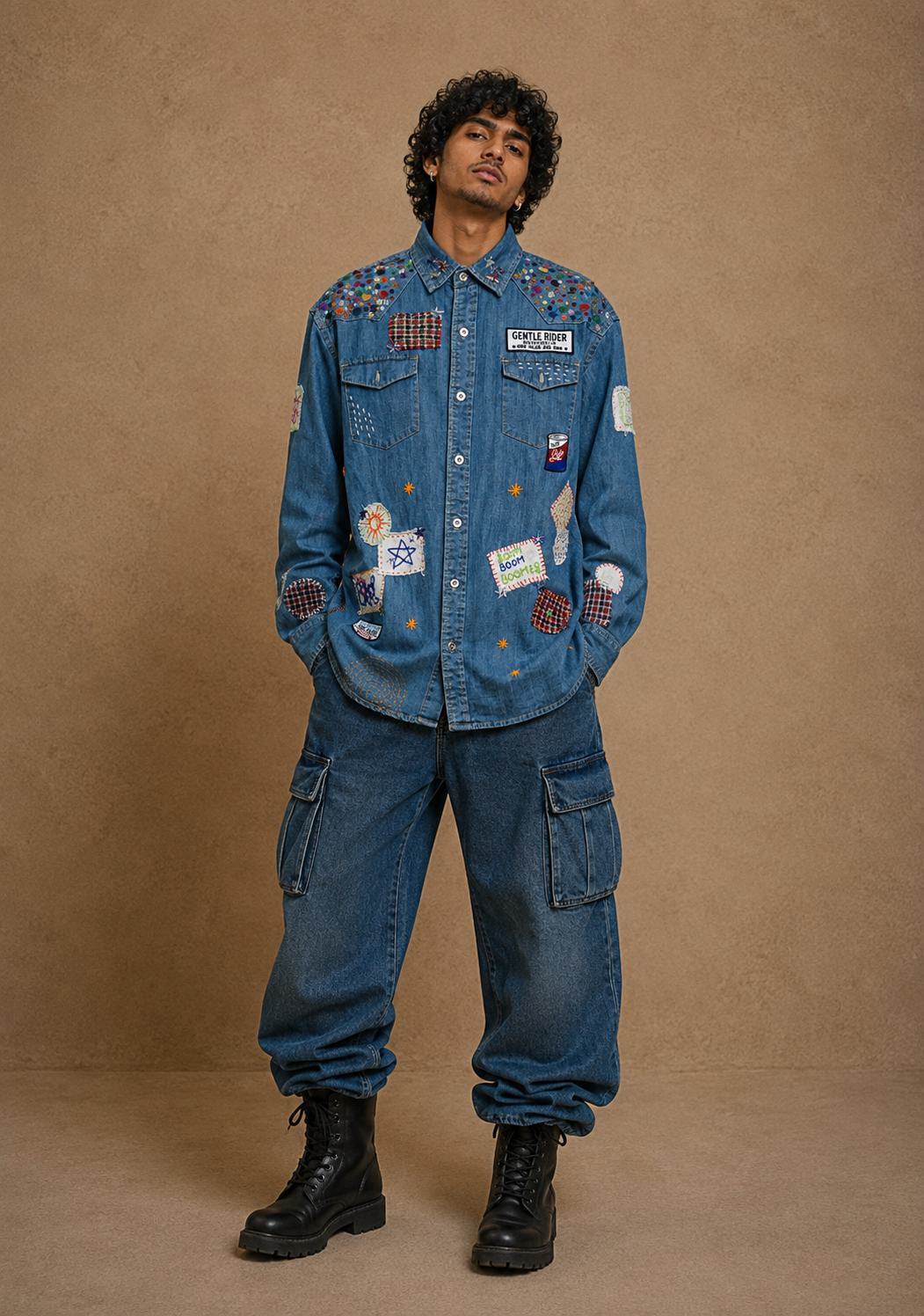 The Retro Doodles Handcrafted Denim Shirt