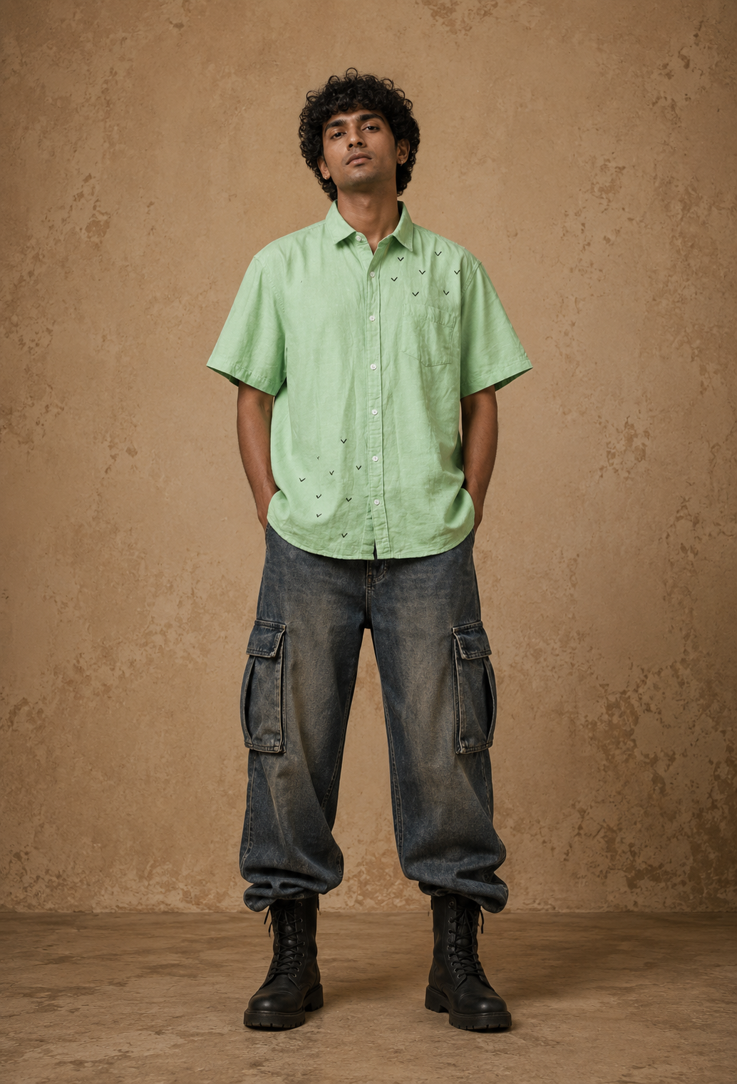 The Charismatic Tribes Handcrafted Cotton Unisex Shirt with Hand Painting, Hand Embroidery & Beads