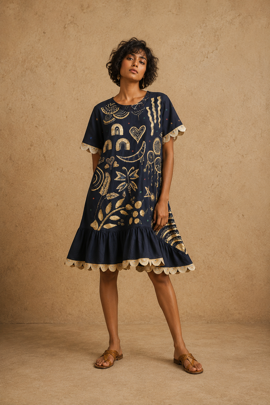 Exotic Bohos Handcrafted Cotton Dress with Sequins & Lace